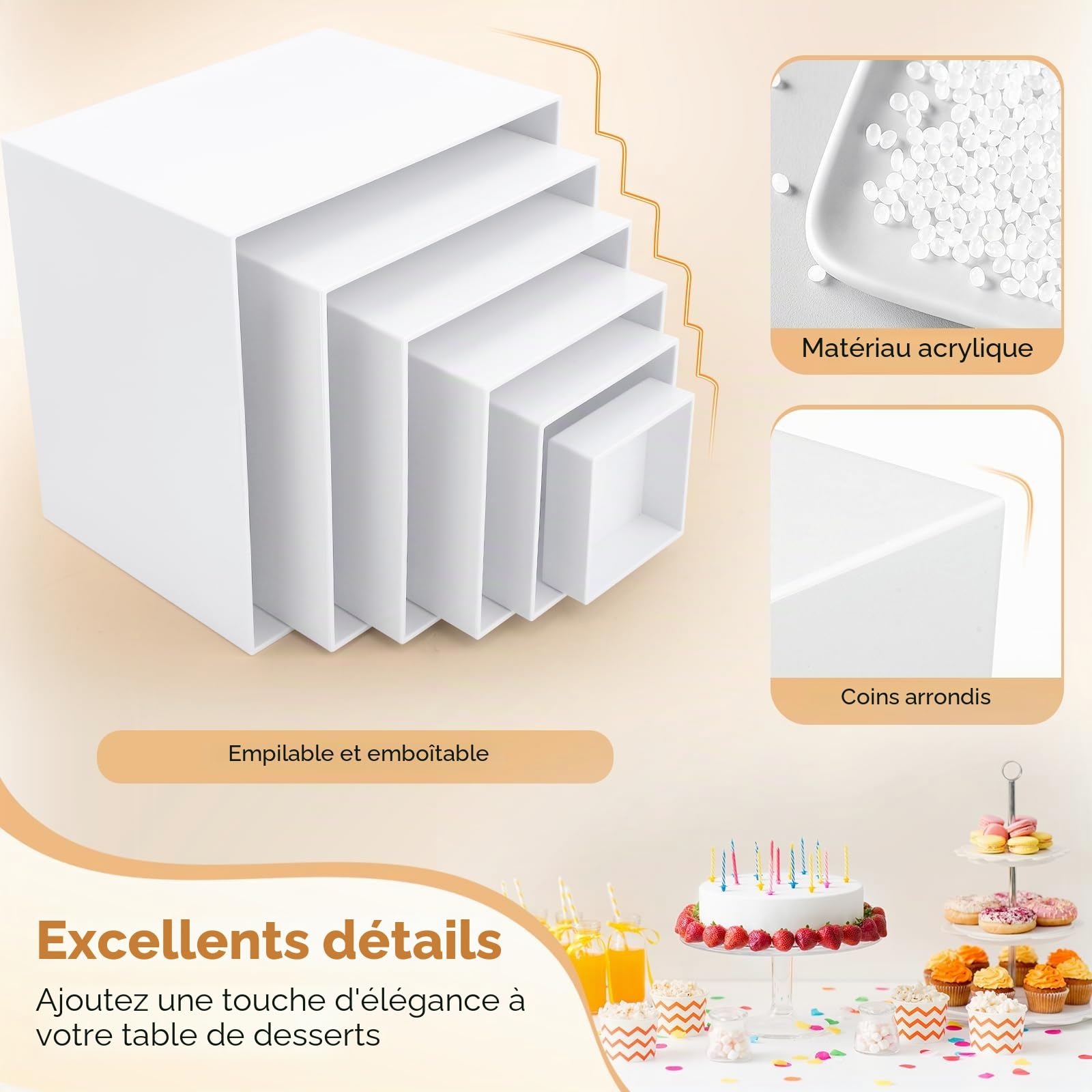 Lot de 6 Présentoir Aperitif Buffet, Support Buffet en Acrylique à Gâteaux, Présentoirs pour Aliments, Desserts, Bijoux, Figurines, pour Table de Fête, Décoration