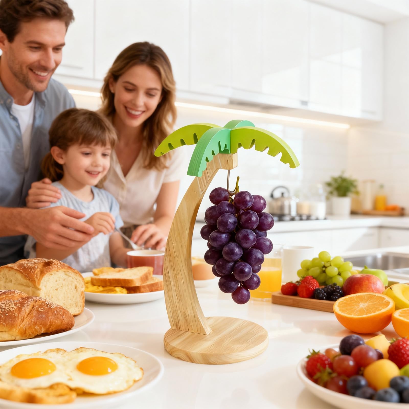 Bananenhalter, 1 Stücke Holz Bananenständer mit Standfuß Bananenhaken Bananenhalter für die Küche zum Aufhängen von Bananen, Weintrauben, Tomaten und anderem Obst stabiler Obstständer