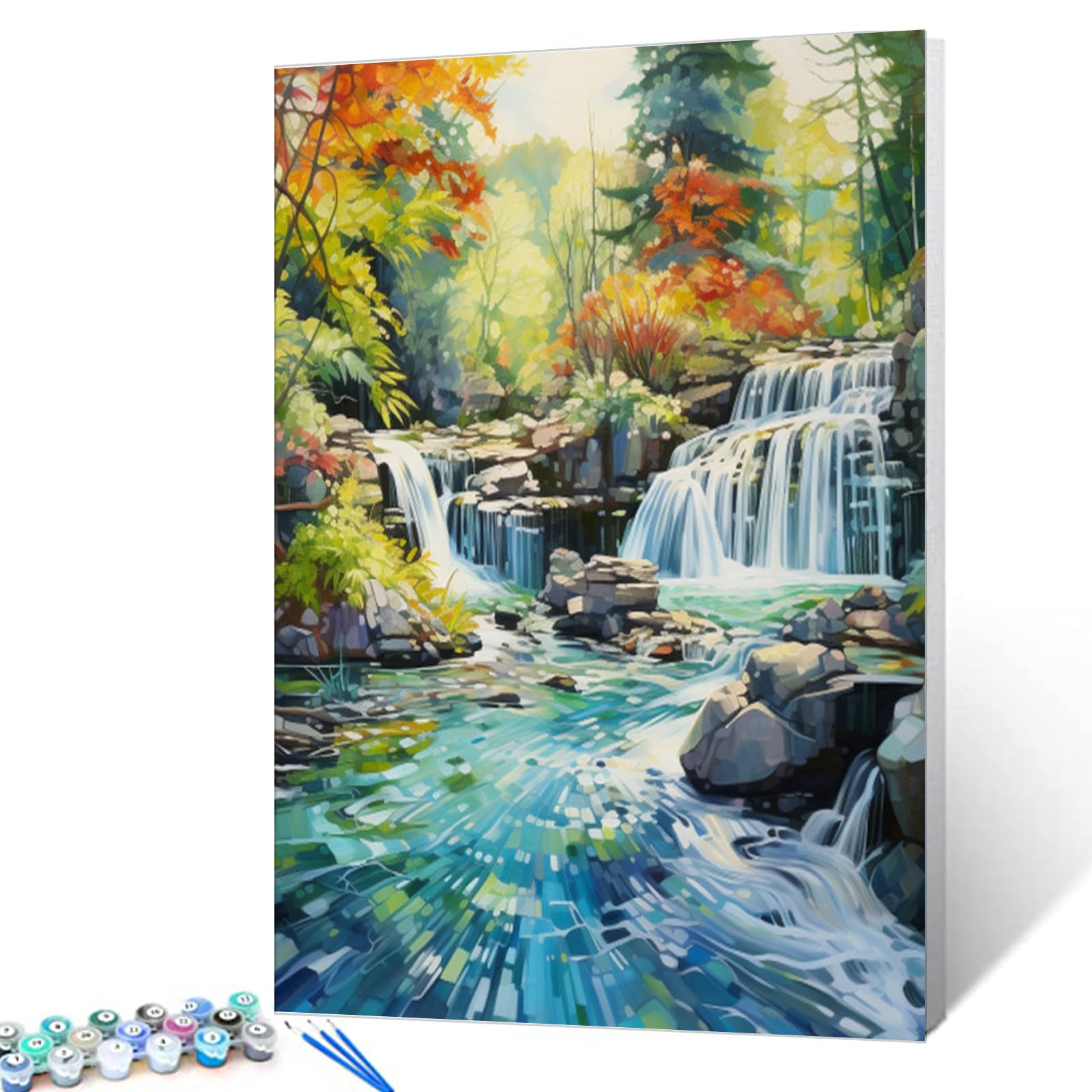 Kit per pittura a olio fai da te su tela con i numeri, 40,6 x 50,8 cm, per bambini, studenti, adulti, principianti, con pennelli e pigmento acrilico paesaggio astratto regalo (senza cornice