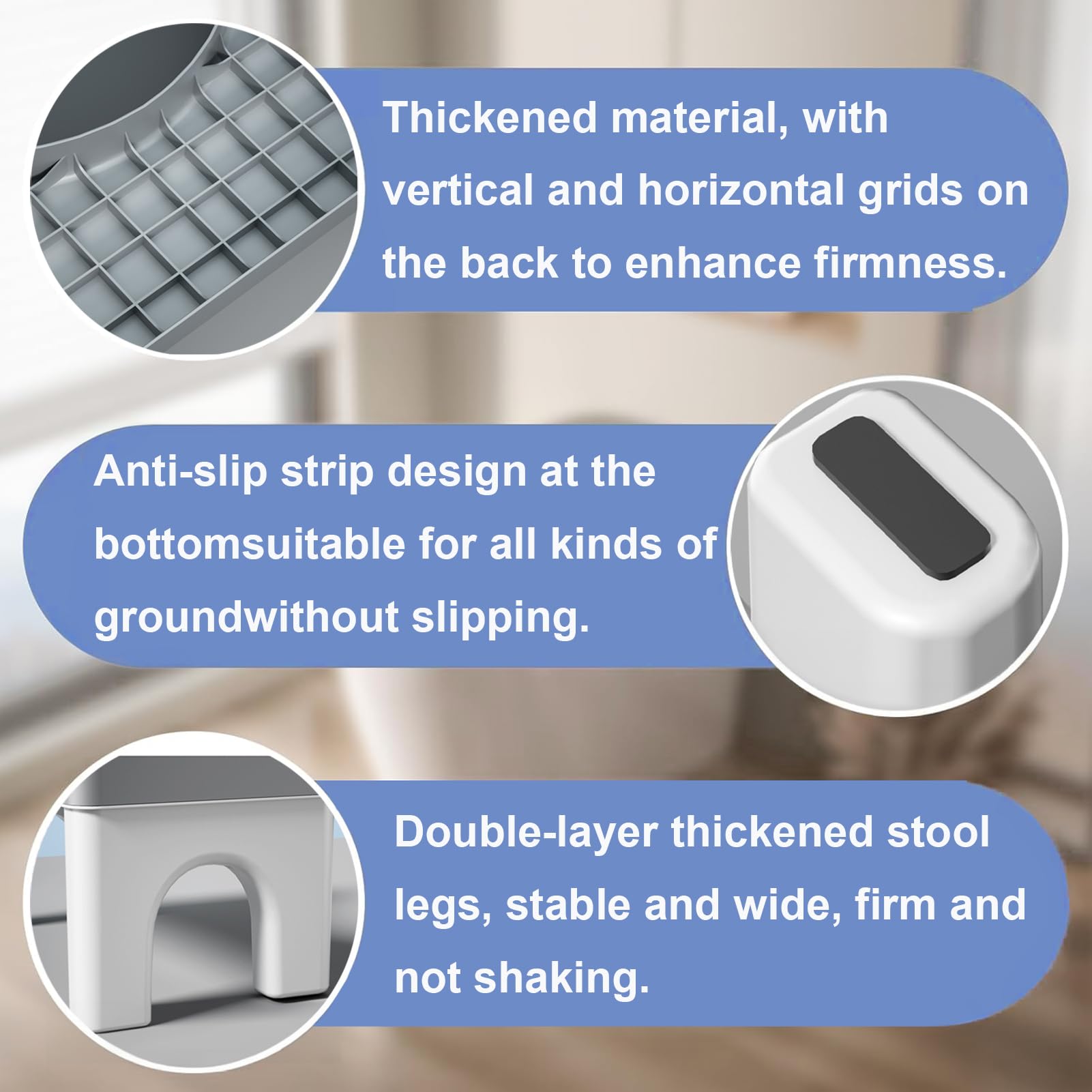 Generisch Toilettenhocker Erwachsene, Vielseitiger Toilettenhocker und Tritthocker, Badezimmer-Töpfchen-Toilettenhocker mit Rutschfestem Tragbarem Hocker, Badezimmer Hocker,Grau