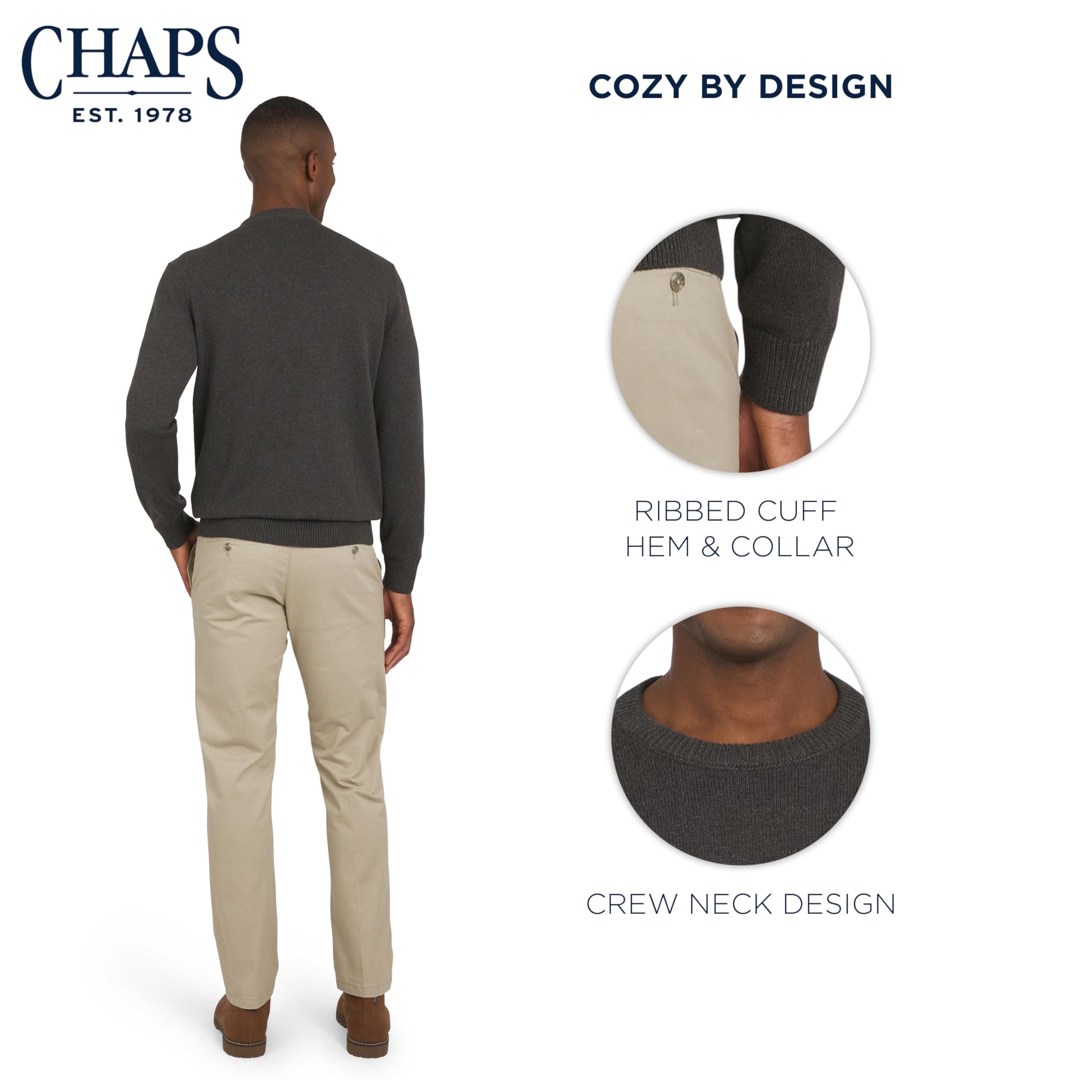 Chaps Herren Classic Fit Long Sleeve Cotton Jersey Midweight Crewneck Sweater Pullover (1er Pack)