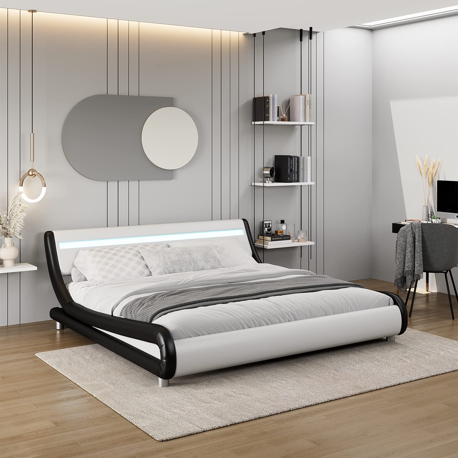 Buy Deluxe Faux Leather Upholstered Platform Bed Frame with LED