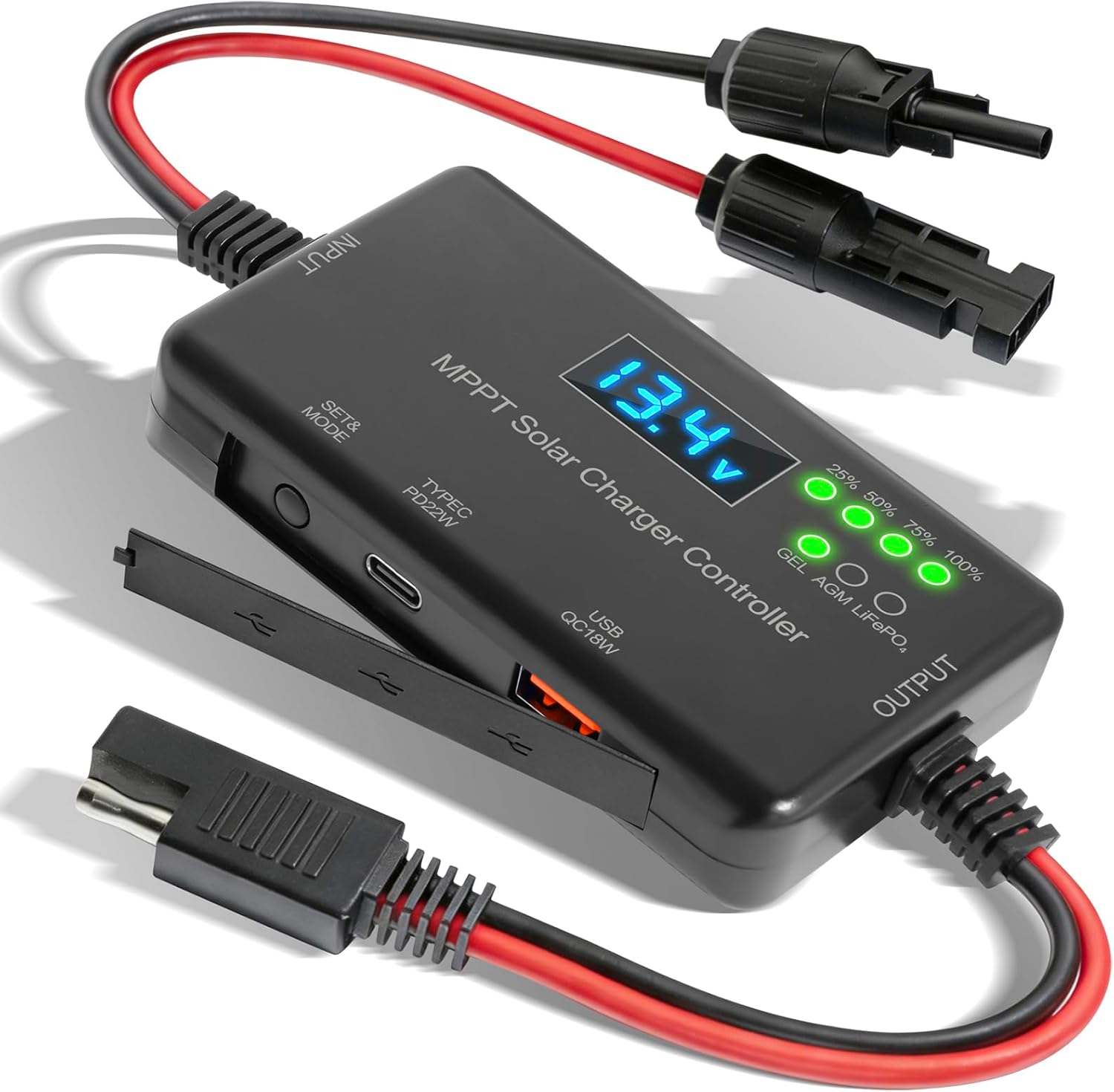 12V 20A Photo voltaic Cost Controller – 22W USB-C & 18W USB Output, LCD Show, Multi-Safety, Zero Drain, Appropriate with Gel/AGM/LiFePO4 12V Batteries