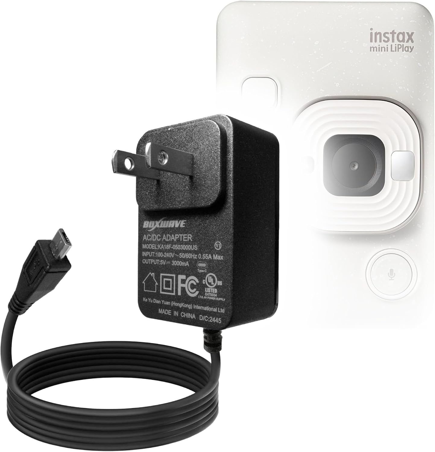 BoxWave Charger Compatible with Fujifilm Instax Mini LiPlay - Wall Charger Direct (15W), Rapid Charge Your Device with Built-in 3ft Cable