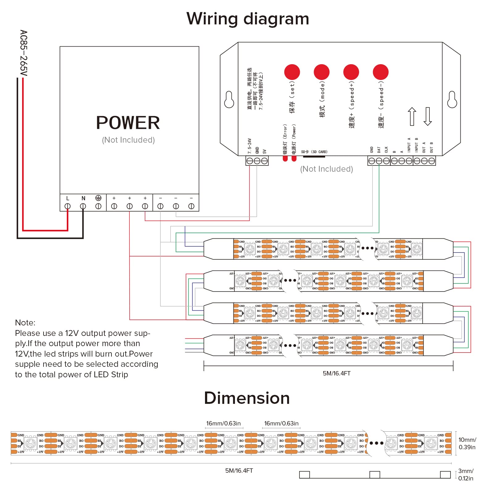 SEZO WS2815 Striscia di Luce LED (Aggiornata WS2812B) 5M 60LEDs/m Dream Color Indirizzabile Individualmente RGB 5050SMD Dual Signal WS2813 LED Flessibile IP30 Non Impermeabile DC12V Nero PCB