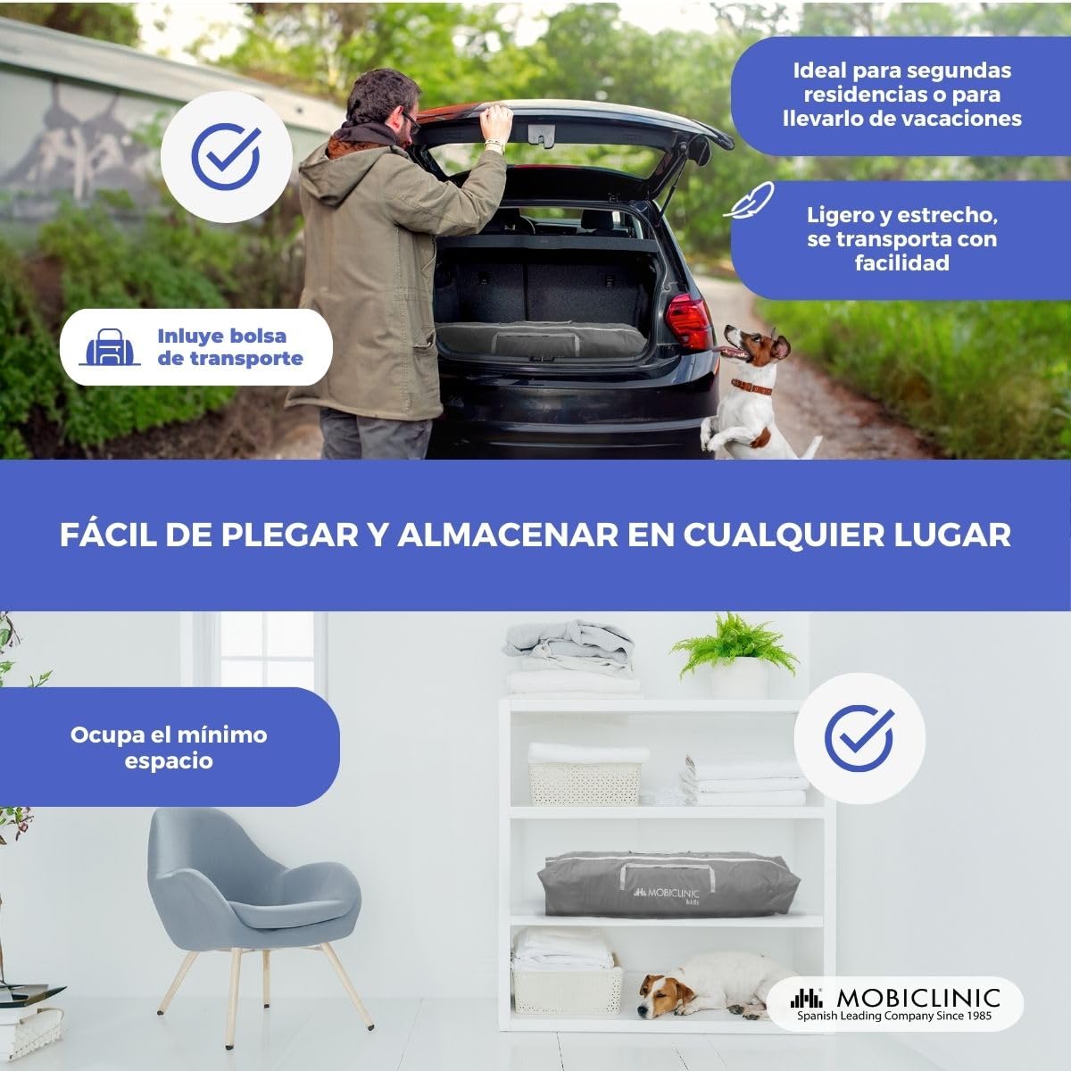 Mobiclinic®kids, Parque infantil bebe + alfombra de juegos reversible, Plegable, 125x125cm, Bolsa transporte, Transpirable, Happyland, Tejido lavable, Agarraderas, Corralito bebé (gris)