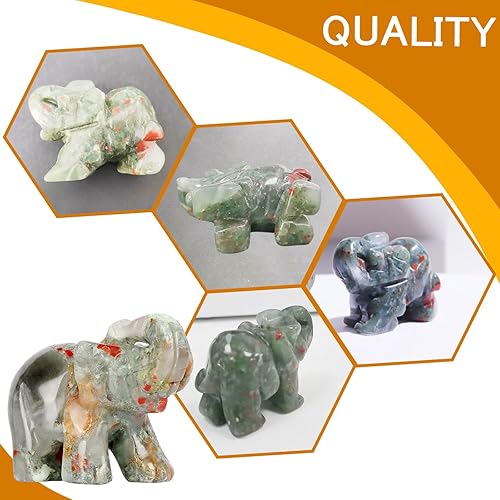 Miniatura 5 de QINJIEJIE Piedra de sangre africana con cristales de elefante, bonita decoración de escritorio, piedras pulidas, piedras preciosas naturales,