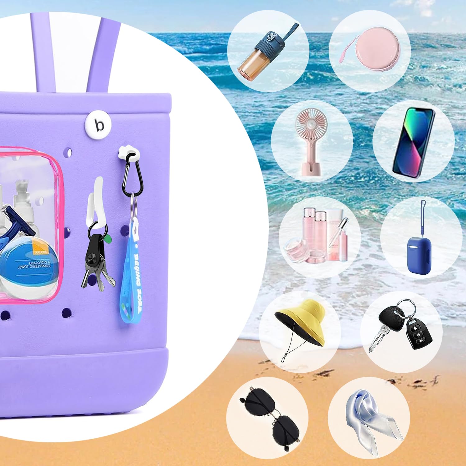 Transparente Bogg Strandtasche mit 2 Einsteckhaken, Zubehör für Bogg Bags, Reisen, Make-up, saubere Toilettenartikel, Pinsel-Organizer, Kosmetik-Trennwand, Aufbewahrung, Innentasche, 3