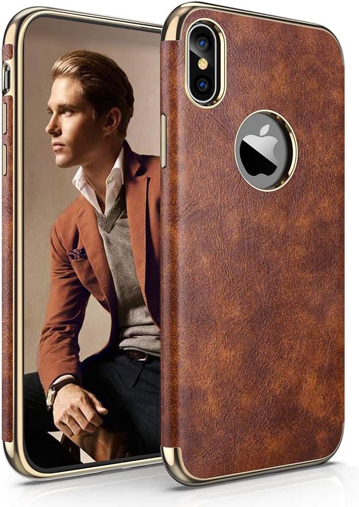 LOHASIC iPhone Xs Max Leather Case, Luxury Ultra Slim Soft Flexible Hybrid Bumper Non-Slip Grip Full Body Shockproof Protective Cover Cases Compatible with Apple iPhone Xs Max 6.5 inch (Vintage Brown)