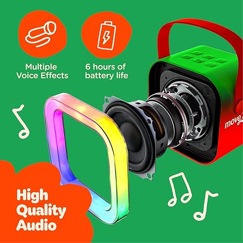 Miniatura 5 de Move2Play, Máquina de karaoke para niños Incluye más de 20 canciones para niños 2 micrófonos Conéctate con Bluetooth Regalo de 3, 4, 5, 6