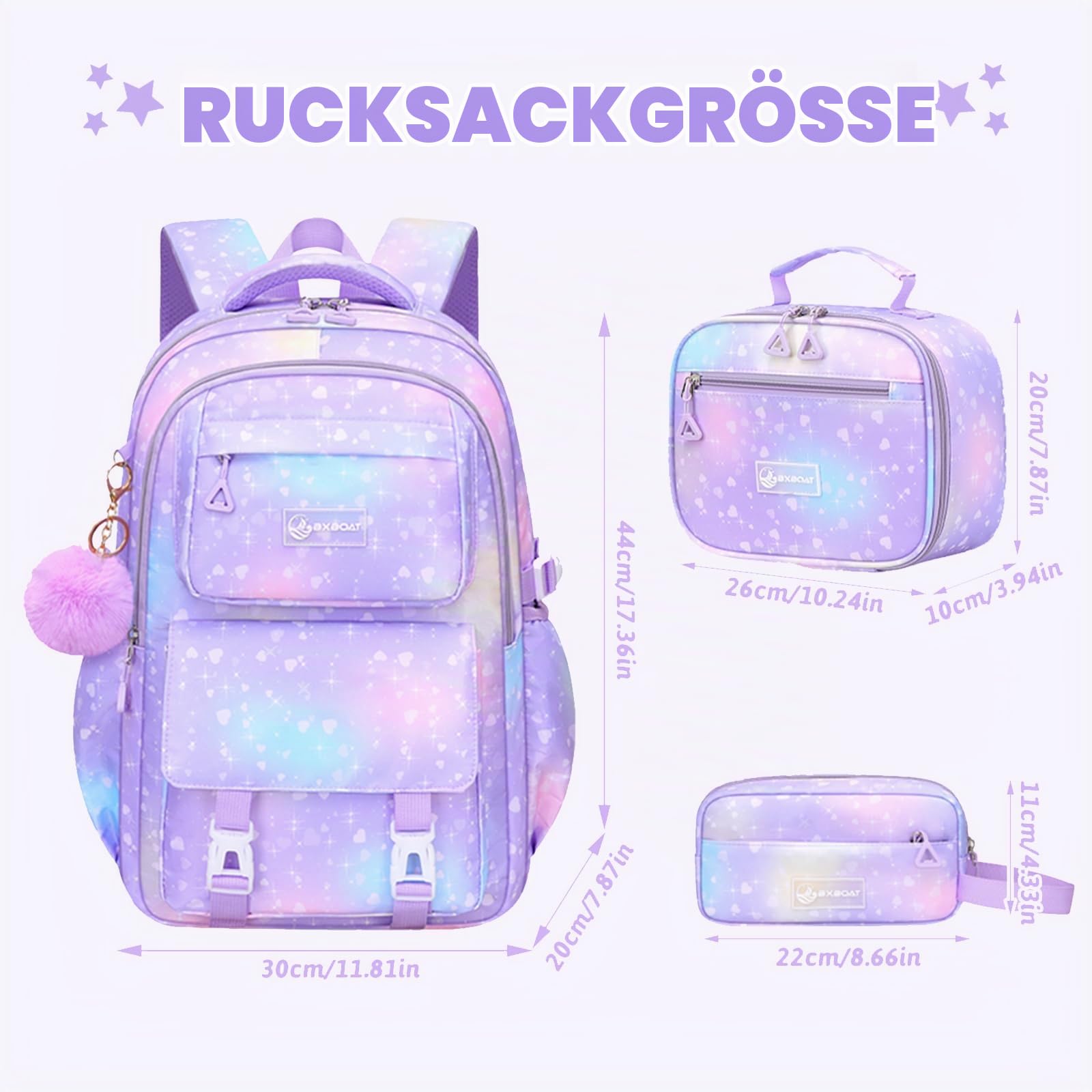Amythe Schulrucksack Mädchen Teenager 3 Teilig für Schule Reisen