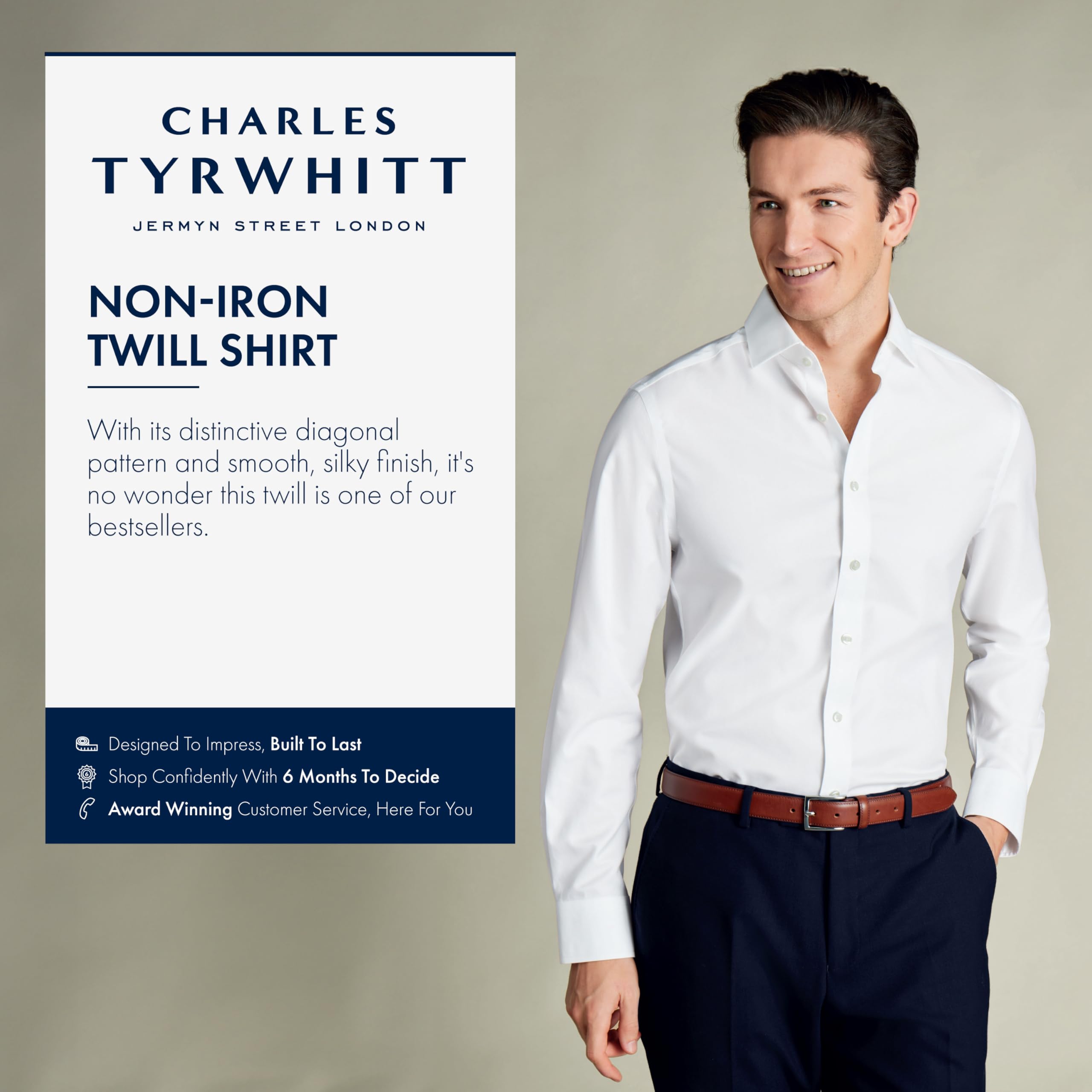 Charles Tyrwhitt Shirts for Men - White Non Iron with 100% Cotton Twill
