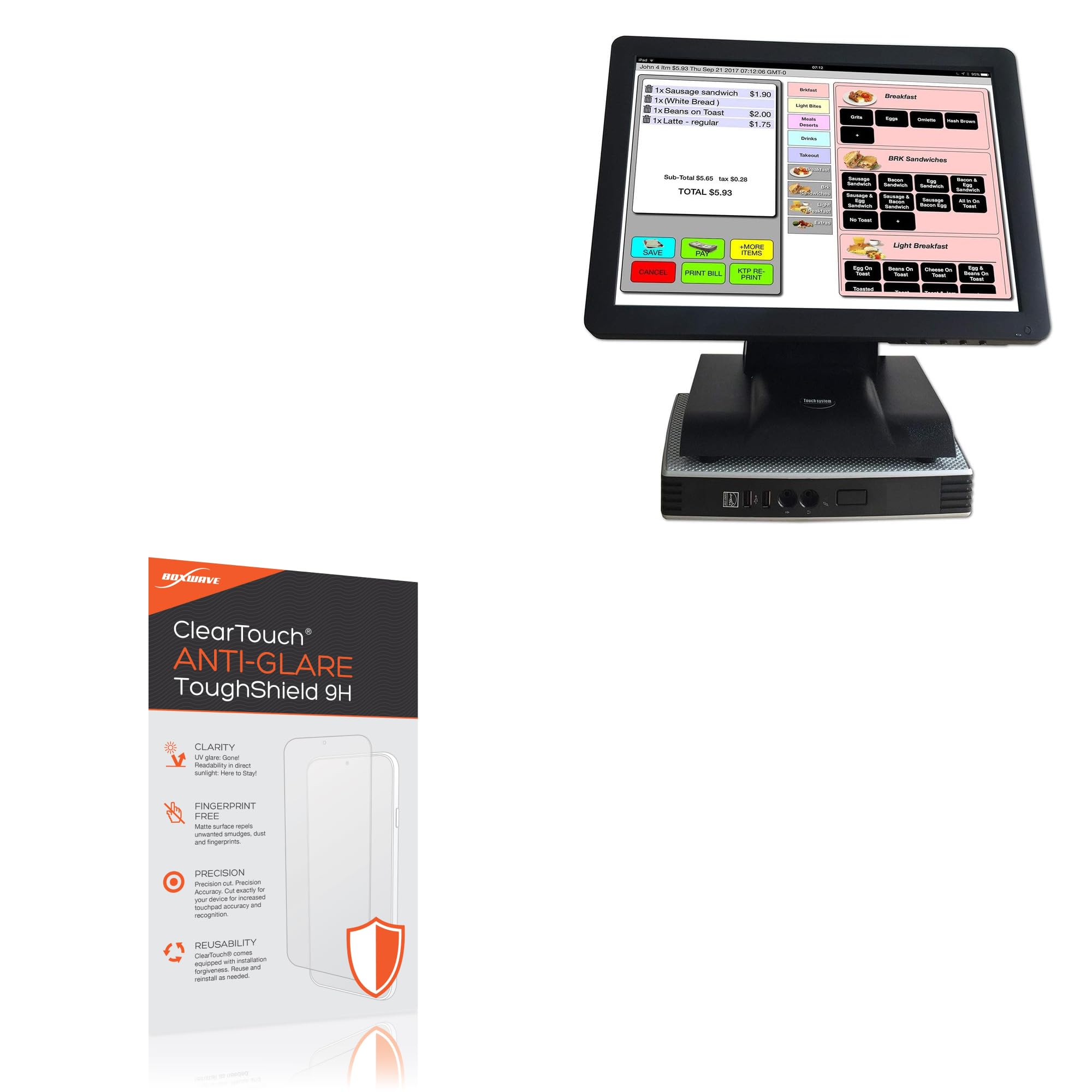 BoxWave Screen Protector Compatible with ezeetab PRO-15 POS Terminal - ClearTouch Anti-Glare ToughShield 9H (2-Pack), Anti-Glare 9H Tough Flexible Film Screen Protector