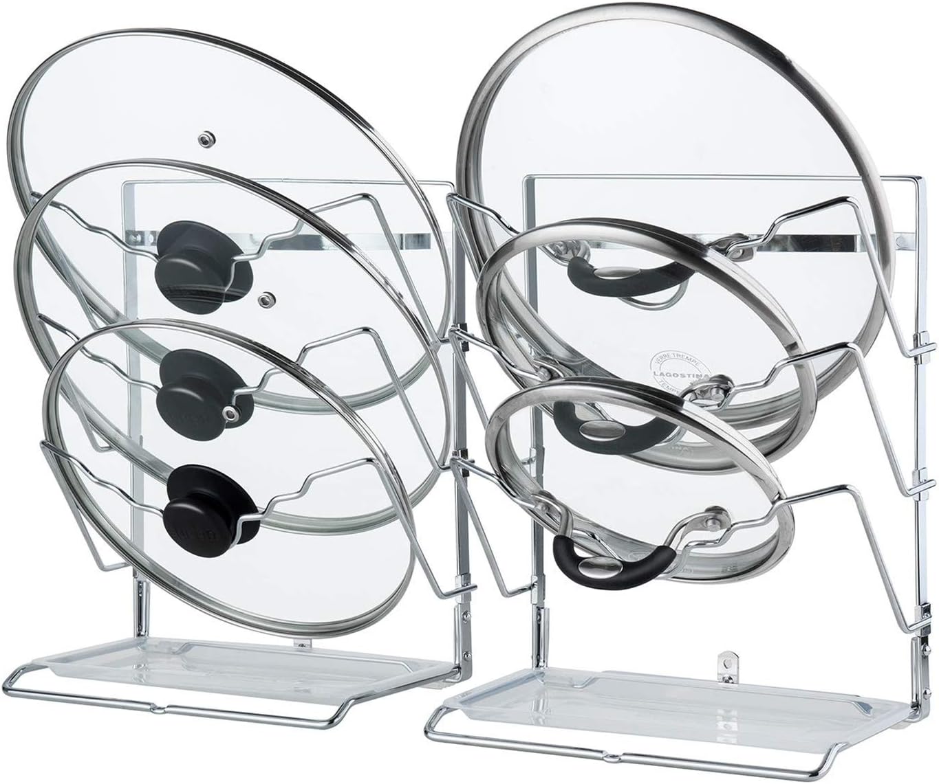 2 Pack - Simple Trending Wall Door Mount Pot Lid Organizer Rack Holder, Kitchen Storage and Cabinet Organizer, Chrome