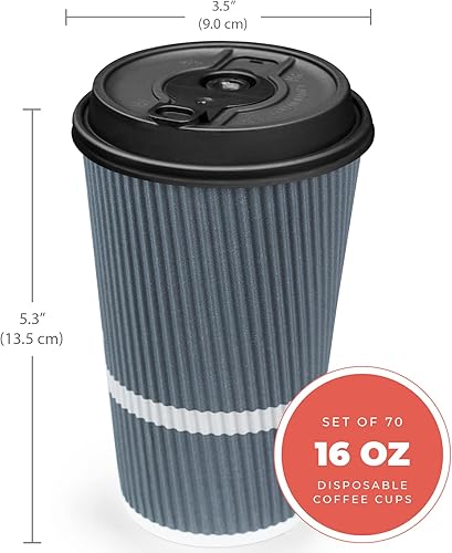 Miniatura 2 de Tazas de café desechables con tapas, taza de café de 16 onzas (paquete de 70). Las tazas de viaje grandes mantienen la forma con bebidas frías y
