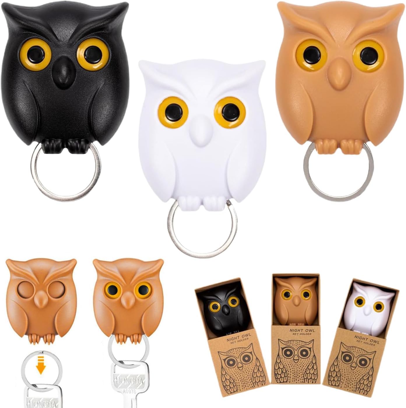 Lonimia 3 x owl key holder, key holder for the wall, owl key hook, hook rail for hanging on the wall, home and office use, key rack for hanging on the wall (3pcs)