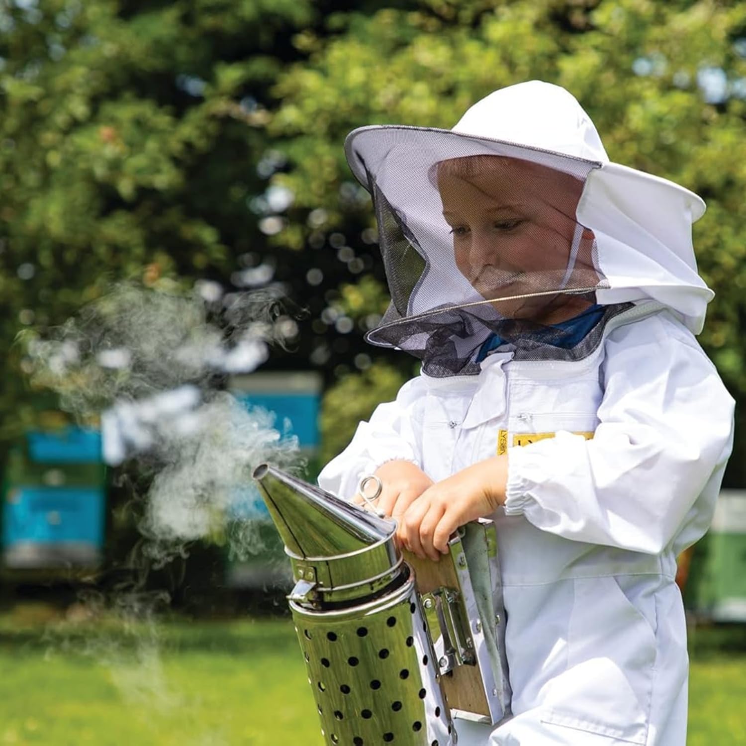 LYSON Kinderanzug mit abnehmbaren Hut Kinderoverall mit Schleier Schutzkleidung für Kinder, Imker Anzug Imkeranzug Schutz vor Bienen 128