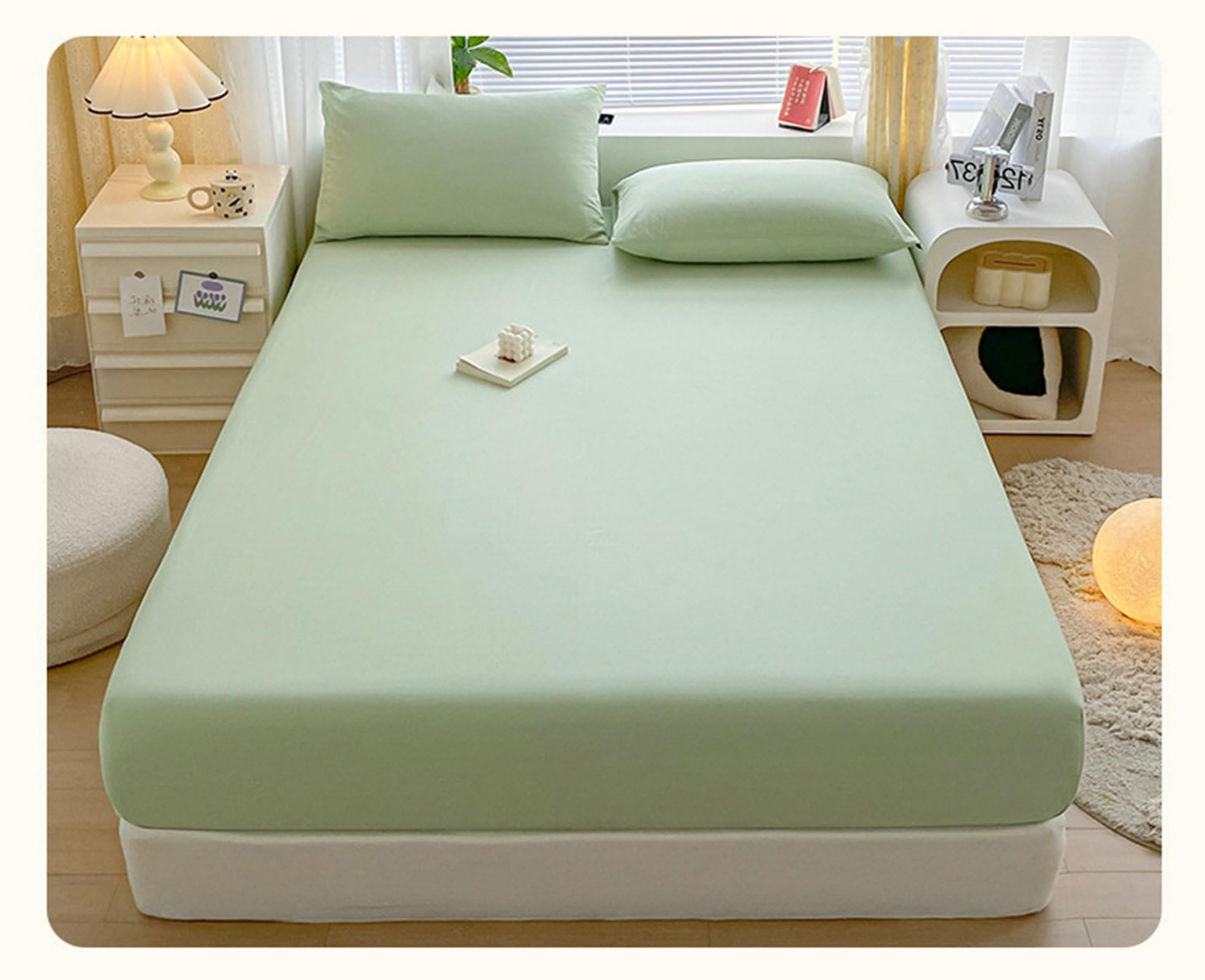 Drap Housse 120 x 200 cm - pour Matelas Épais jusqu'à 30 cm - Vert - Drap Matelas en Coton - Drap Couleur Unie
