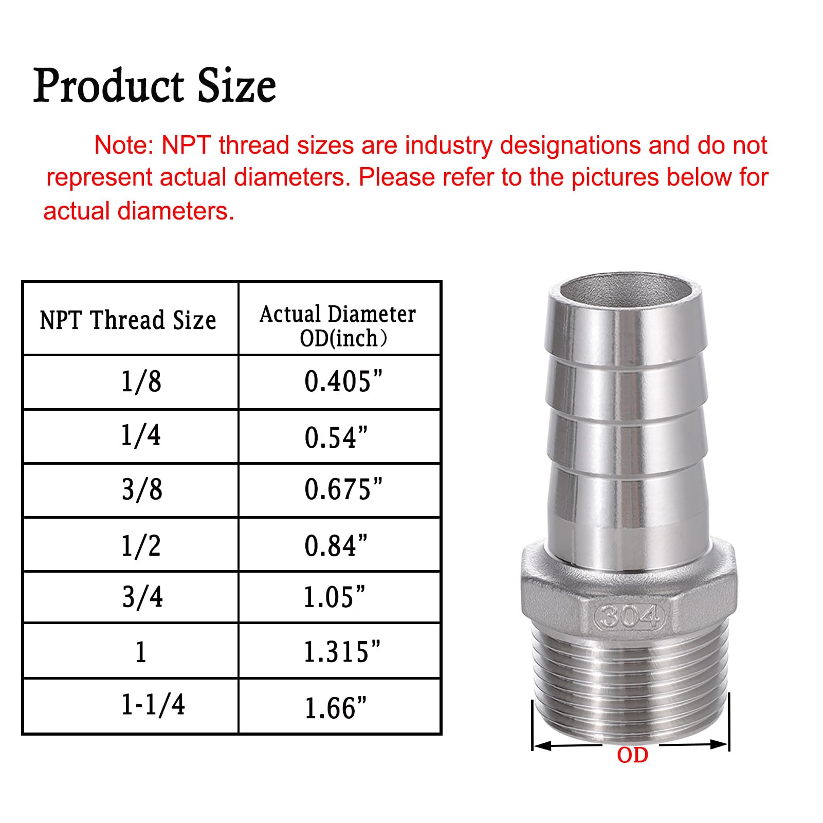 Produktbild von Uxcell 1/4" NPT Schlauchverschraubung – 2 Stück, 304 Edelstahl, Mit Widerhaken