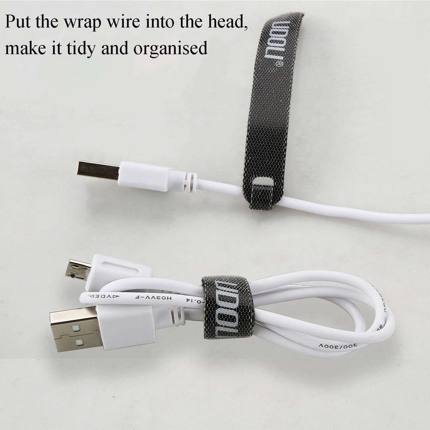 50 bridas para cables, ganchos y lazos, reutilizables, organizador de cinta de sujeción para el teléfono, cable de carga y correa, ideal para el hogar, la oficina y el taller (negro)