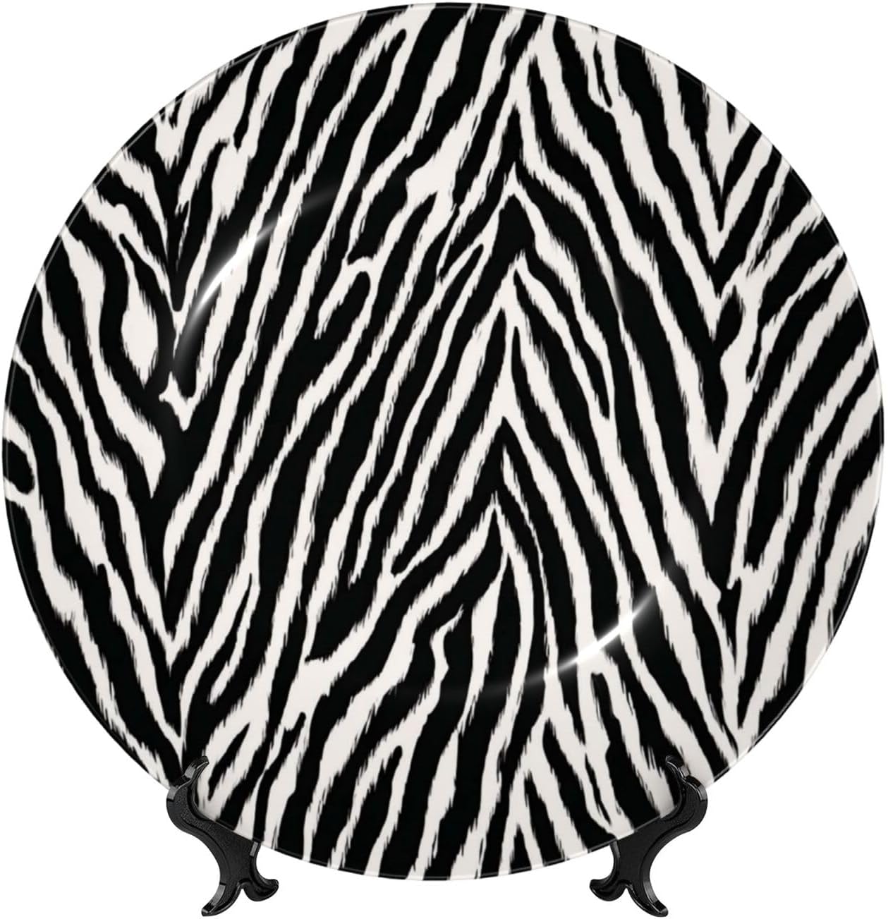 Decorative Plate 10in Bone China Dessert Plates with Display Stand Ceramic Ornament Ceramic Zebra Print Decorative Plates Art Crafts Porcelain Plate for Home Club Living Room