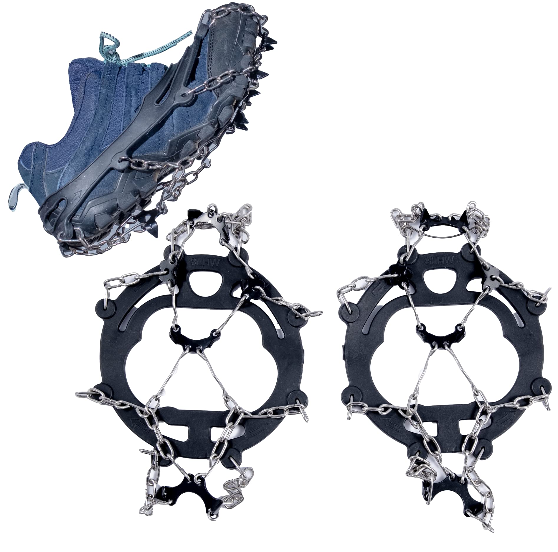 Ramponi per scarponi da montagna a 8/19 denti, Premium Ramponi antiscivolo per scarpe per neve e ghiaccio, in acciaio, taglia 38-42/42-45/44-47 - M/L/XL, per uomini e donne