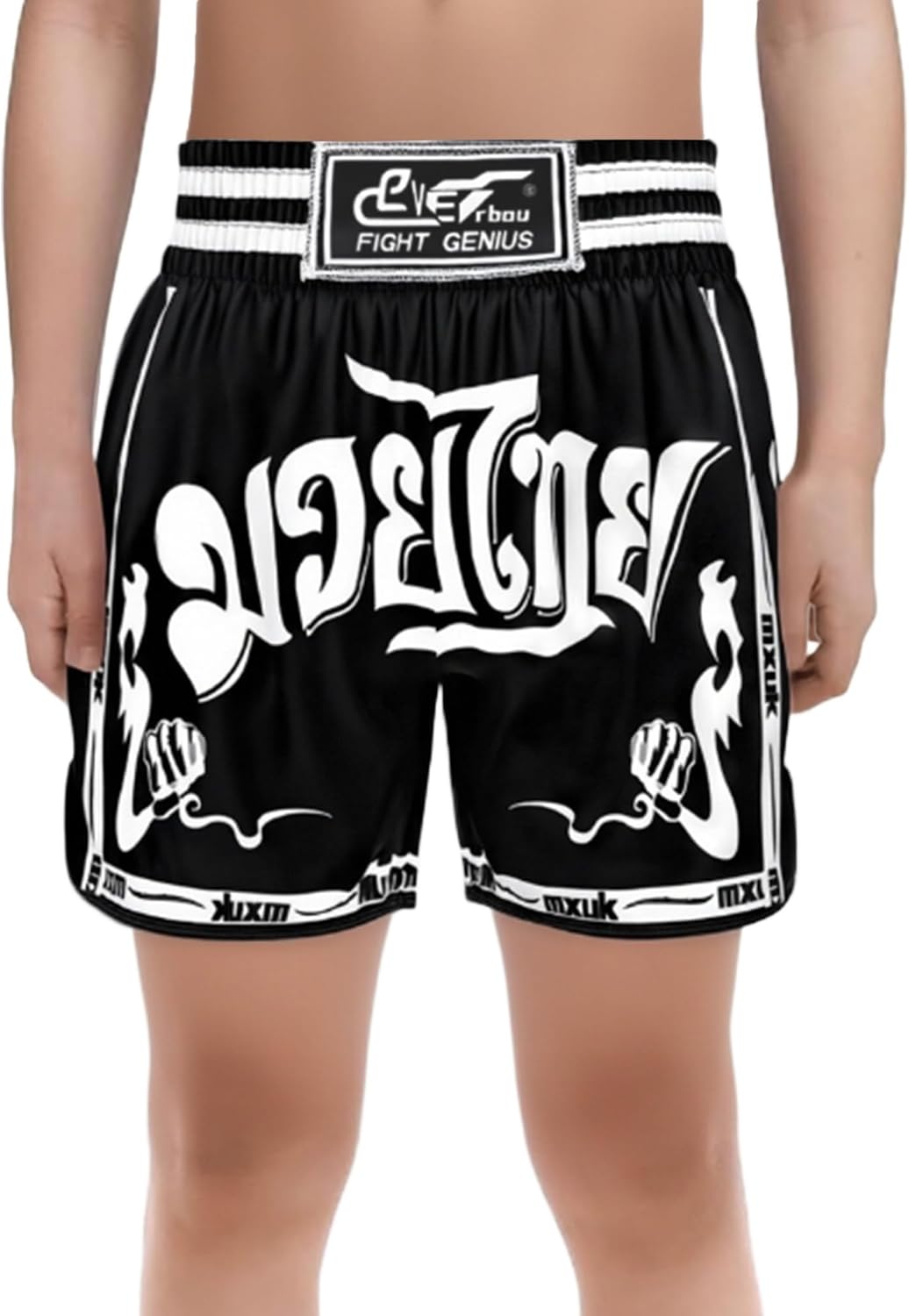 Hansber Kids Boys Boxing Trunks Classic High Waist Boxer Shorts for Kickboxing Muay Thai Gym Workout