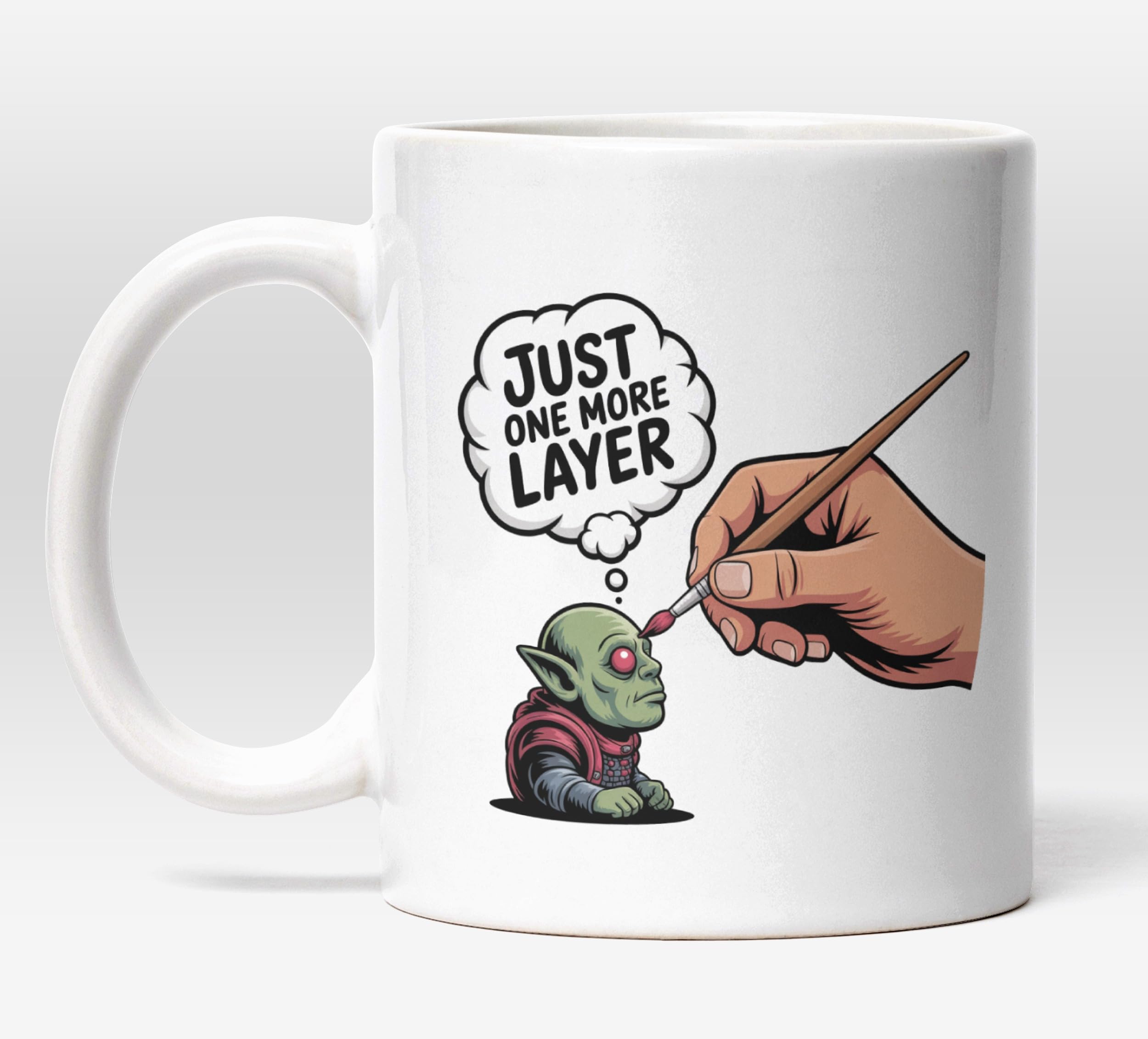 Millhouse Prints Just One More Layer Mug – Miniature Model Painter Coffee Cup – Hobby Painting Humor – 11oz Ceramic