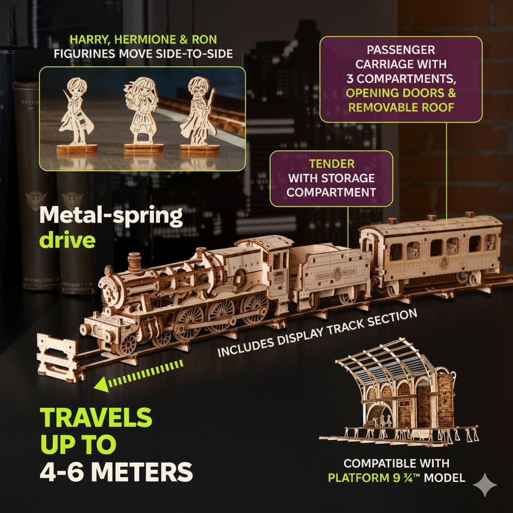 Ugears Hogwarts Express 3D Puzzle, 504-Parts, 36-Inch, Brown