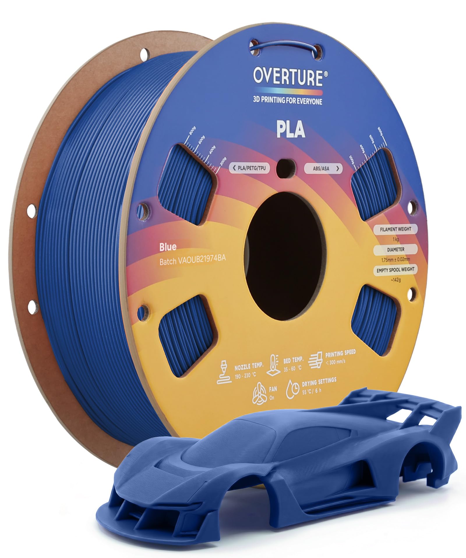 Overture 1.75mm PLA Filament - 1kg Black -26
