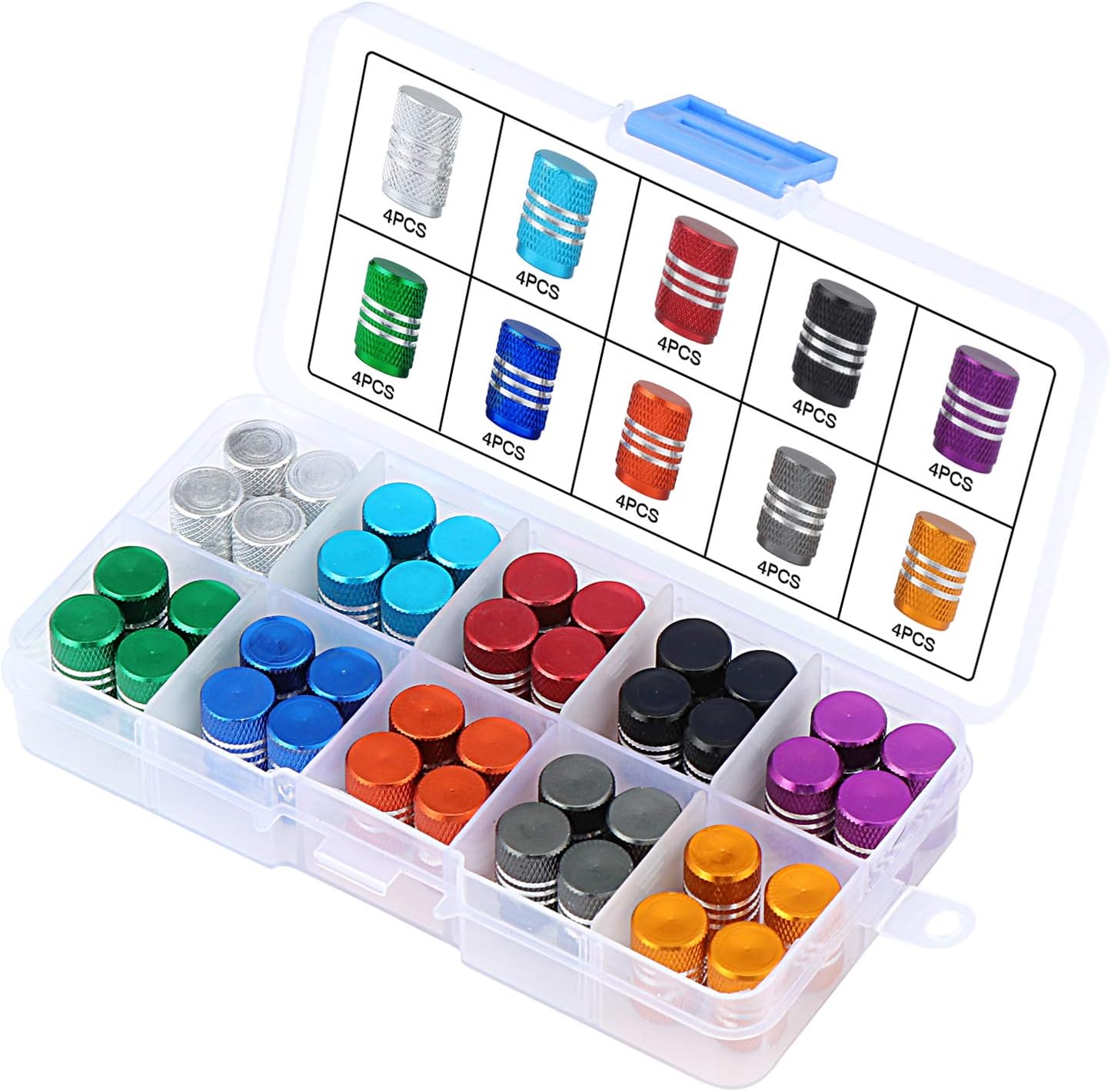 Fippy 40PCS Tyre Valve Dust Caps Round Car Tyre Caps Aluminium Dust Caps for Car Trucks, Motorcycle and Bikes Universal Car Dust Caps.