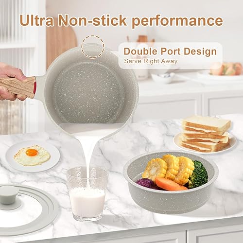 Miniatura 5 de Bobikuke Juego de 10 utensilios de cocina antiadherentes, ollas y sartenes antiadherentes con tapa, juegos de utensilios de cocina para cocinar con