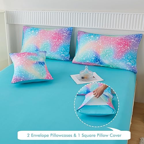 Miniatura 4 de PERFEMET Juego de edredón de tamaño matrimonial para niños y niñas, 6 piezas, rosa, verde, degradado, arco iris, colorido, teñido anudado,