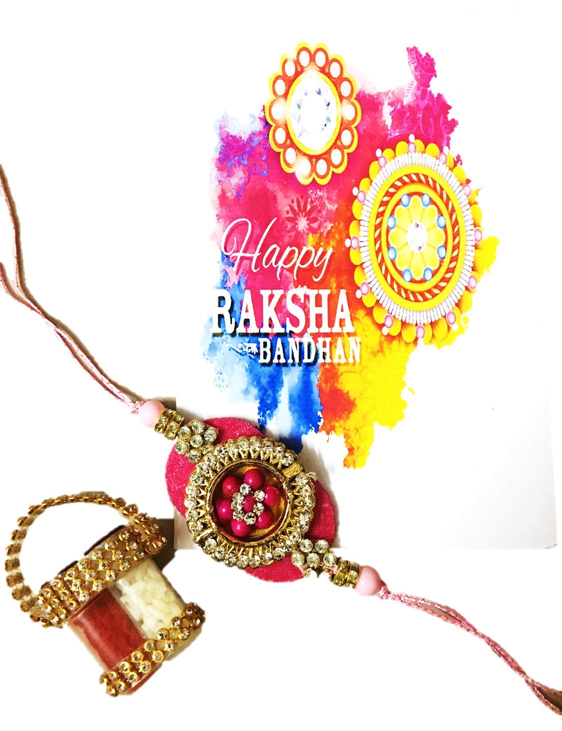 Urbalaa Rakhi Gift for Brother Combo Pack (Designer Rakhi, Rakshabandhan Special Card, Roli Chawal)