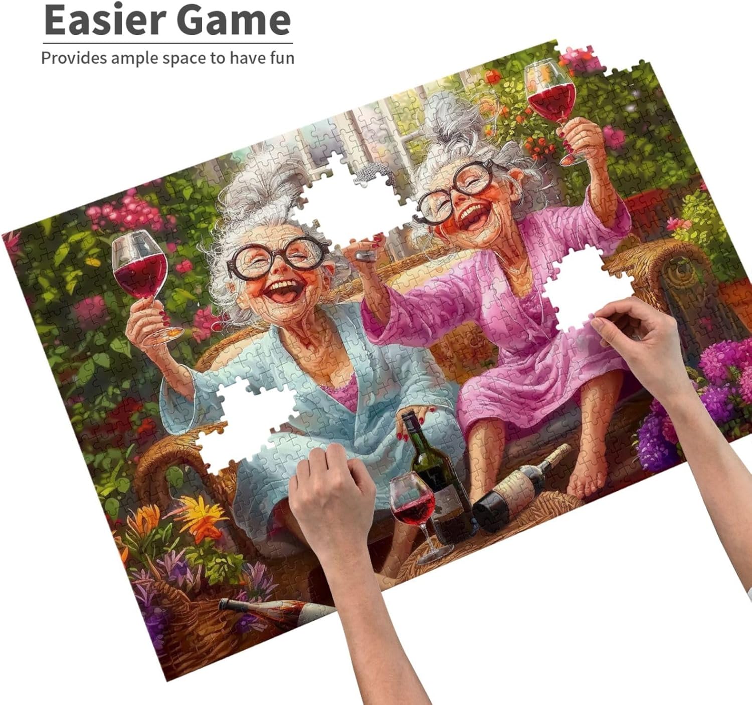 Old Woman Jigsaw Puzzle 1000 Piece for Adult Fun Grandma Friendship Jigsaw Puzzle Old Sisters Puzzles Seniors Wooden Puzzles Birthday Gifts for Challenging Family Activity Games