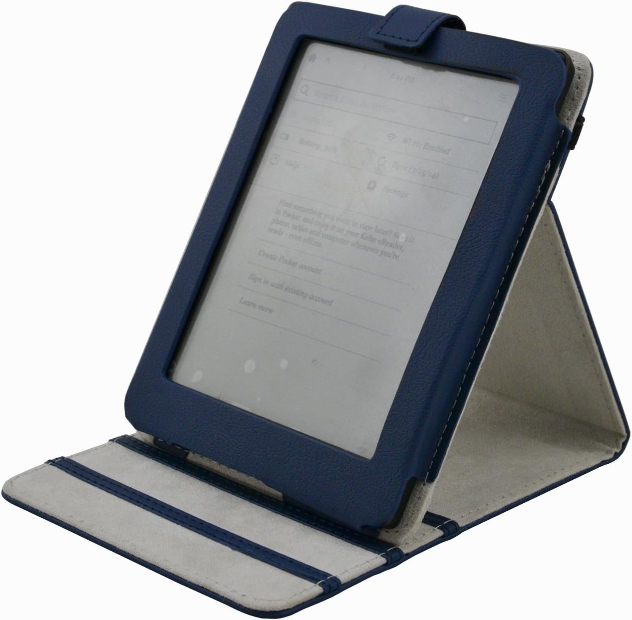 KOBO Aura Case, Coodio KOBO Aura Sleep Cover [Multi-Angle Standing] Leather Case [Auto Sleep Wake Up] [Standby] [Premium Stand Cover] for KOBO Aura 6" - Standing Dark Blue