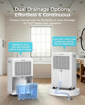 PLUSCENT 32 Pint Dehumidifier for Basement, 2500 sq.ft Dehumidifiers for Home with Drain Hose, 3 Modes, Auto Defrost, 24H Timer, Quiet Smart Humidity Control for Large Room, Bedroom, Bathroom, RV