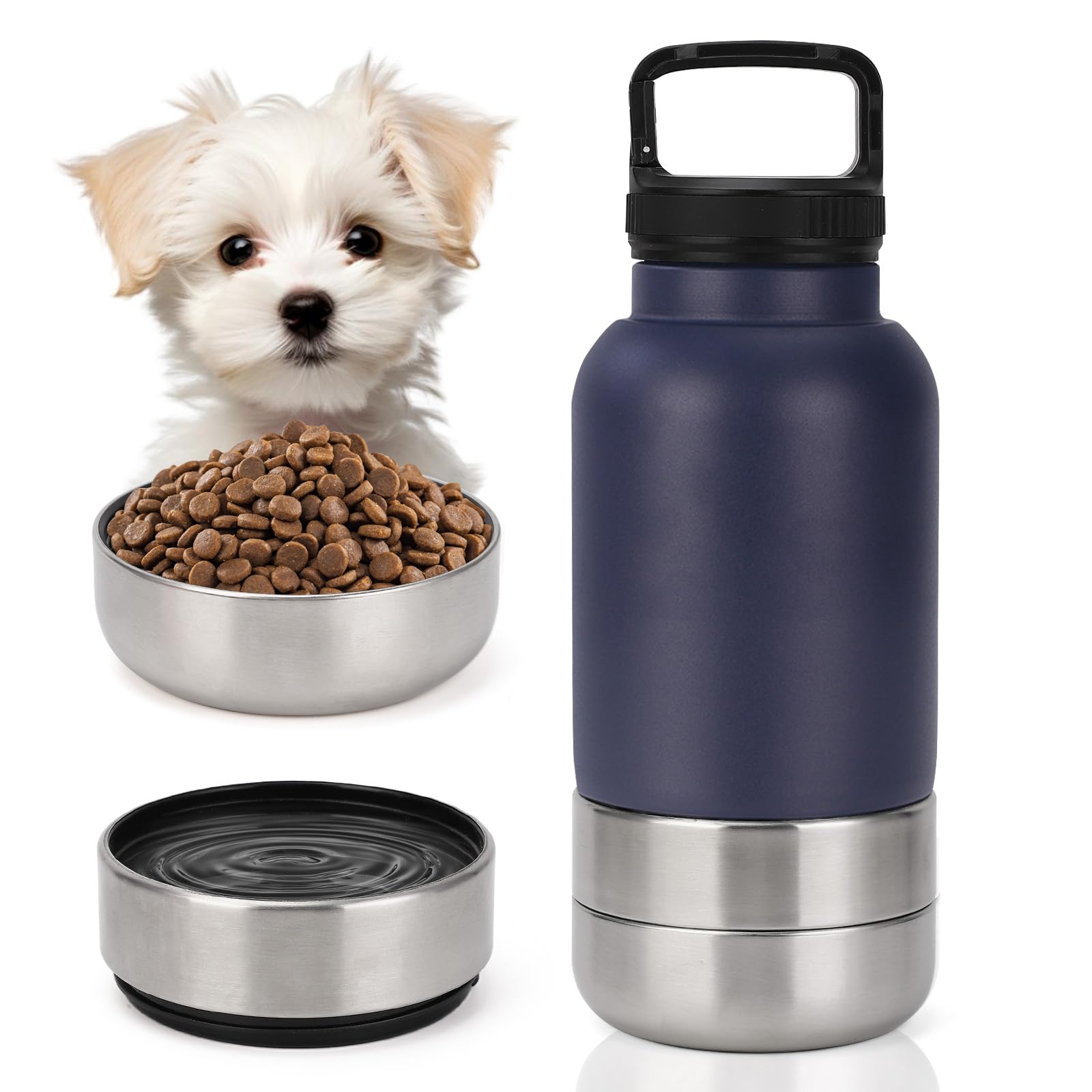 Bottiglia per Cani Isolata, Dispensatore 3in1 in Acciaio Inossidabile – Cierre Anti-Fuoriuscita, 2 Bevederi, Ideale per Viaggi (Nero,1000ml)