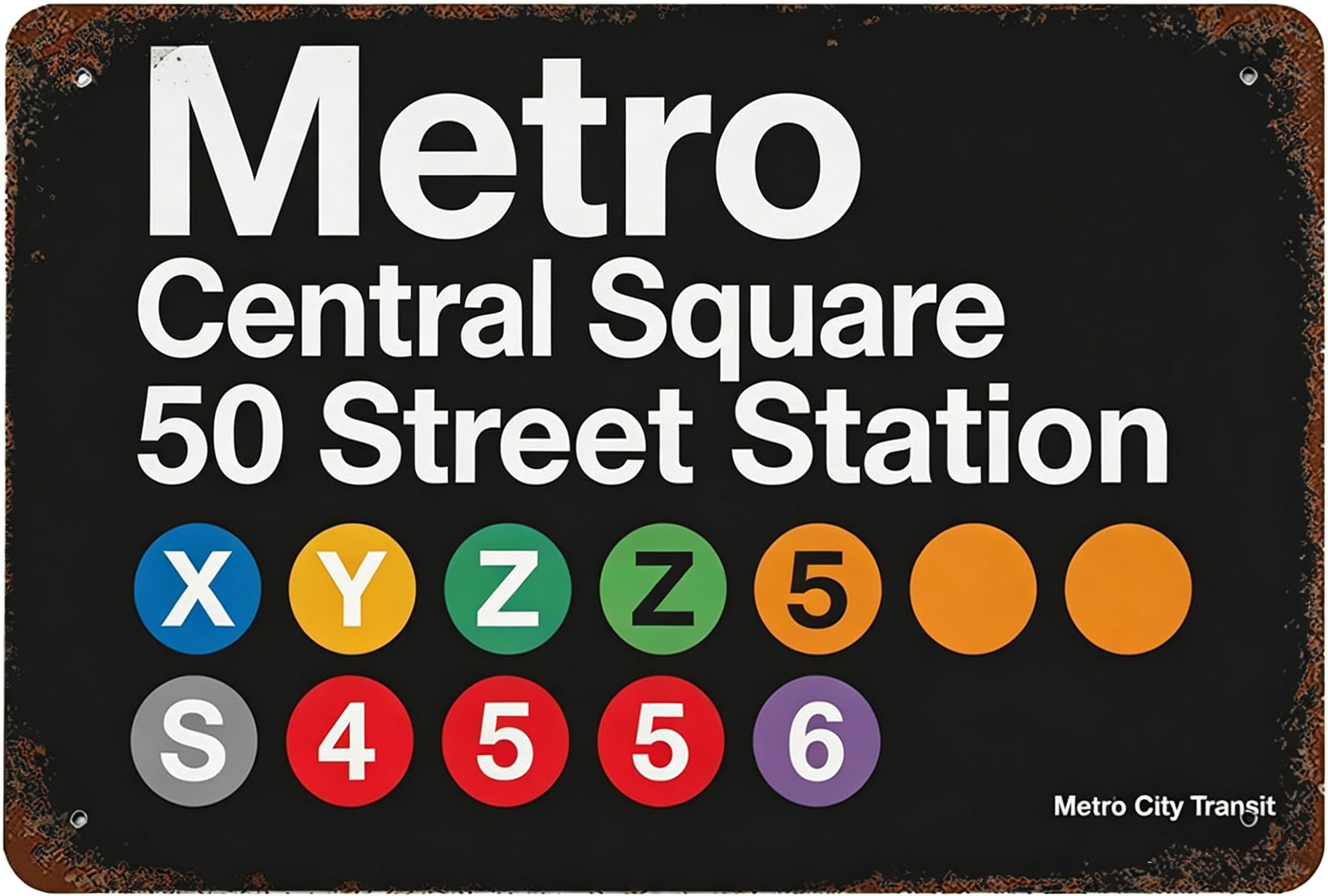Vintage Metro Central Square Station Metal Tin Sign, 8x12 Inch Retro New York Subway Style Wall Art Decor, Industrial Rustic Plaque for Man Cave, Bar, Cafe, Home Hallway Decoration