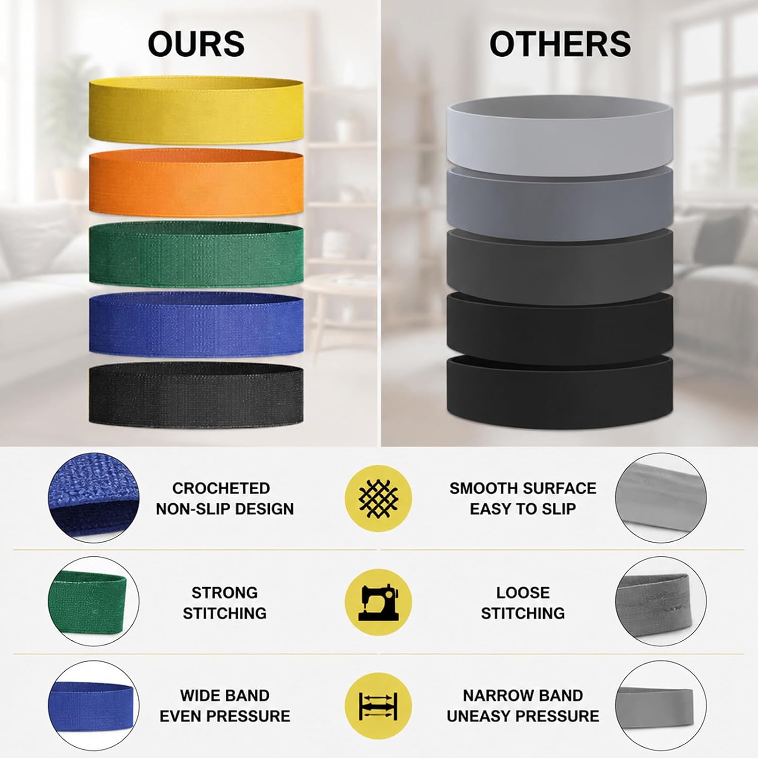 Fabric Resistance Bands Set 5 Pack Non-Roll Booty Hip Glute Band image 5