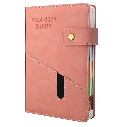 Academic Diary Diary 2024-2025 A5 Page A Day,Productivity Daily Planner from Jul 2024 to Jun 2025 With Monthly Tabs, and Colorful Side Panels (8.5x5.9 inch)-Pink