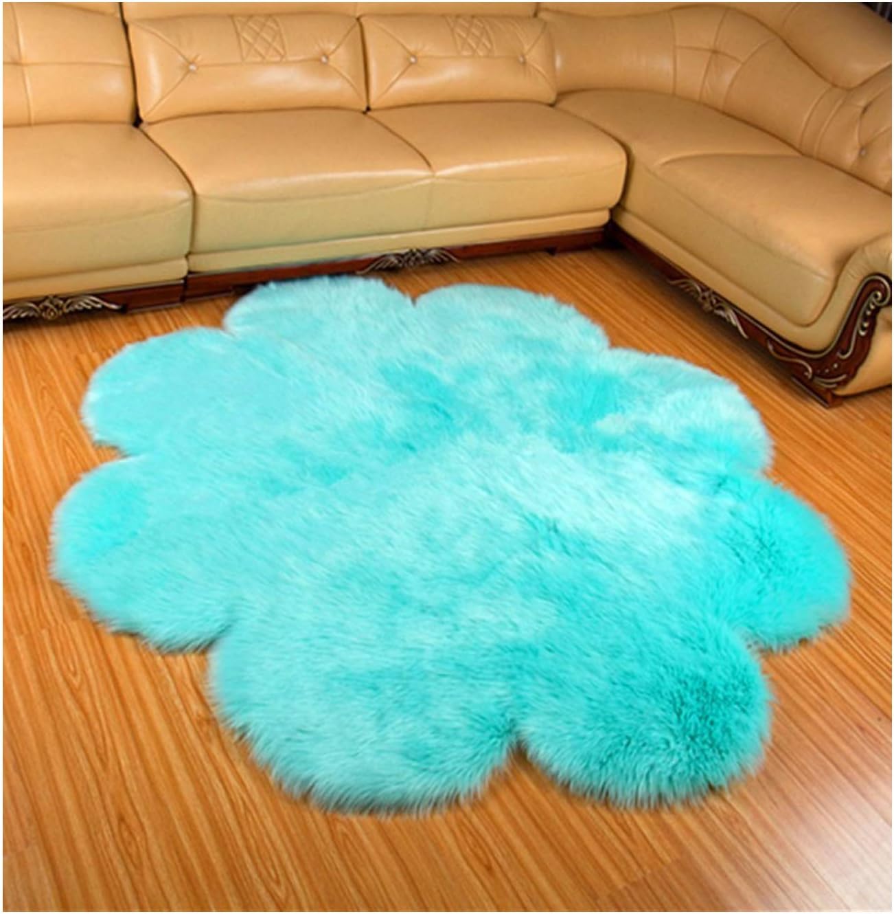Unique Flower Round Mat Home Decor Faux Fur Sheepskin Area