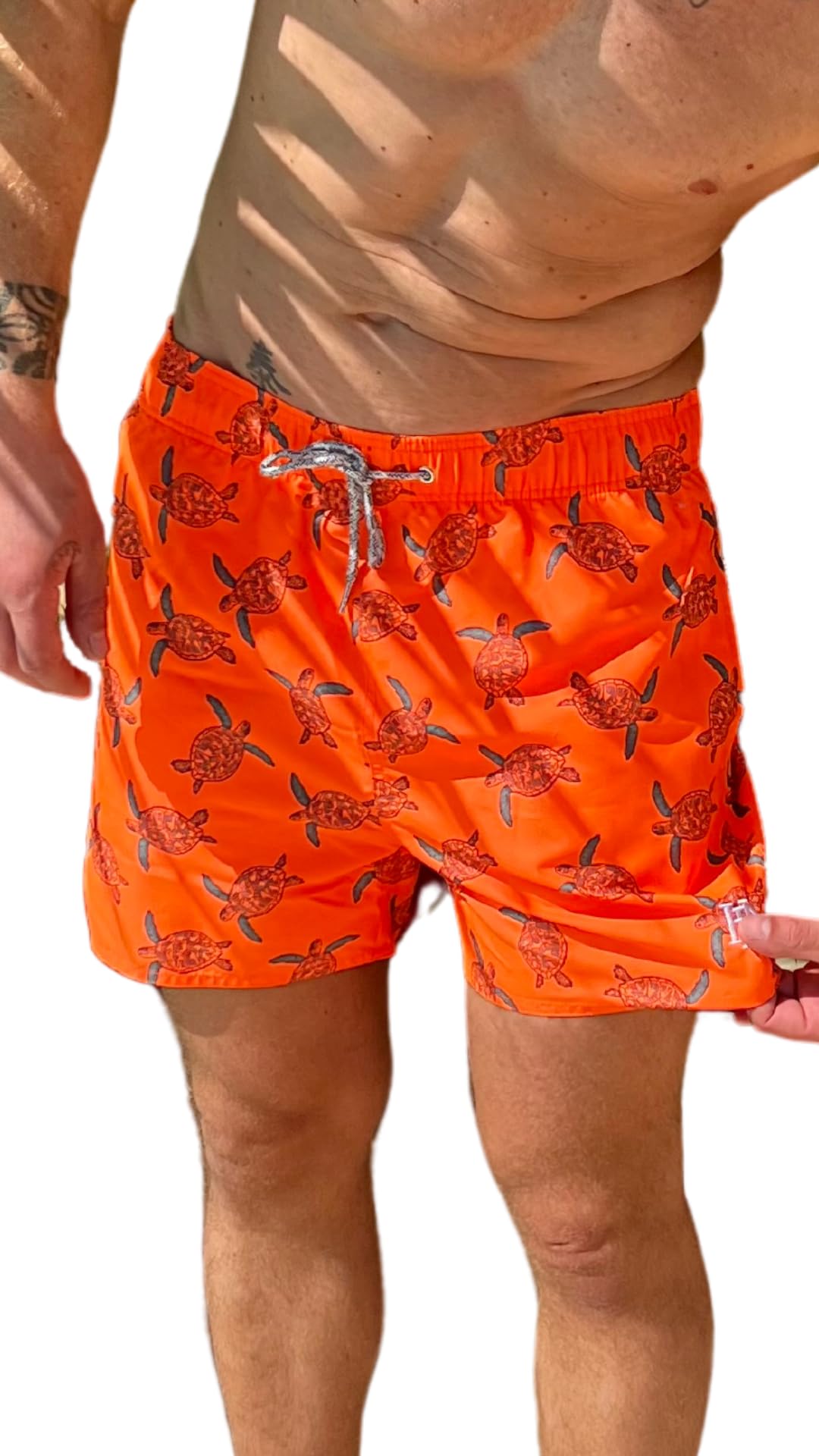 Haute pression Boardshort Garçon Uni Orange Fluo Imprimé Tortue Maillot de Bain