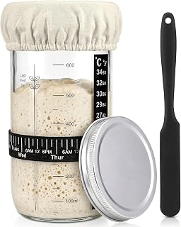 24 oz Sourdough Starter Jar Kit, Glass Sourdough Starter Jar with Date Mark, Thermometer, Scraper, Cloth Cover & Lid, Complete Sourdough Baking Supplies for Beginners & Pros