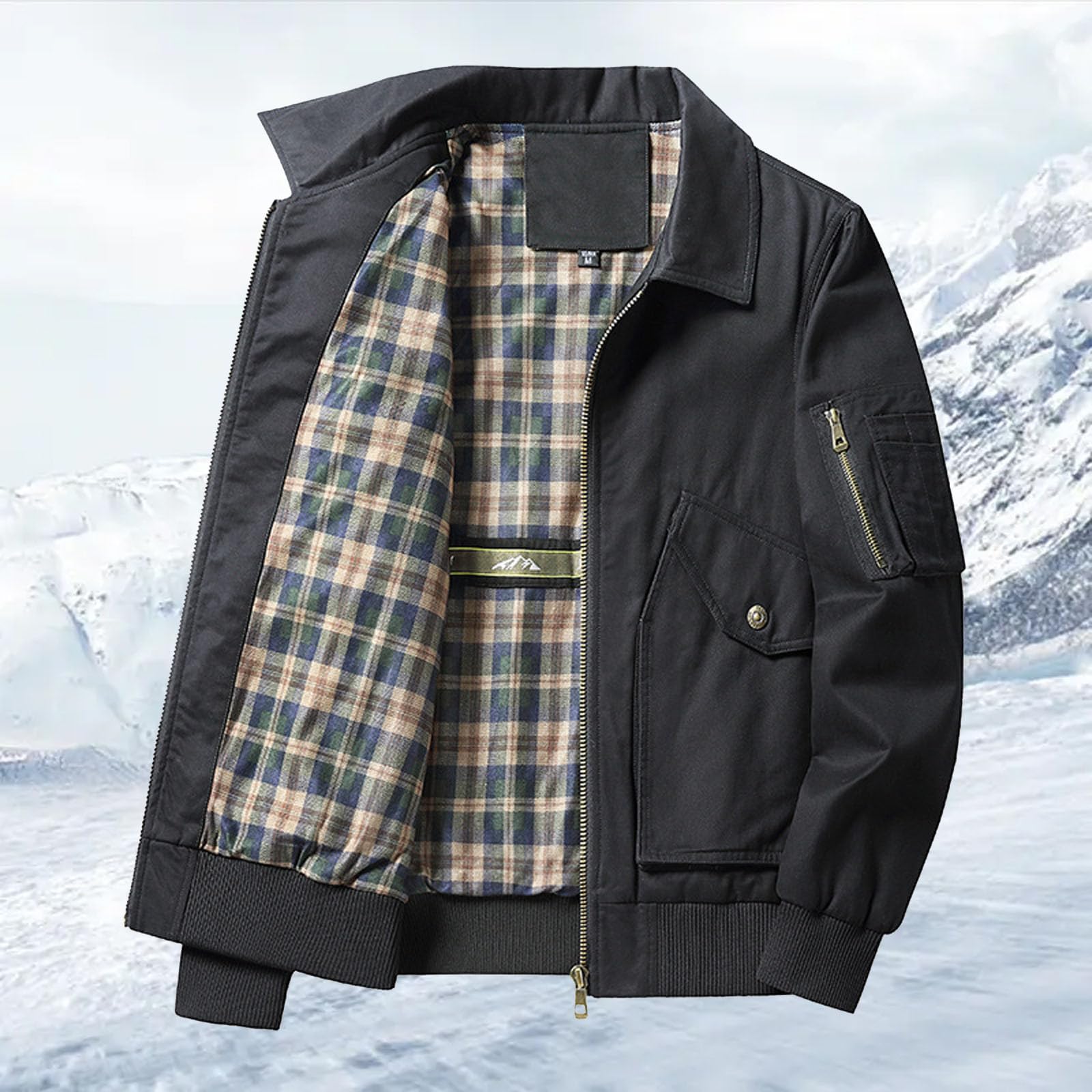 Generisch 2026 Herrenjacke, Übermantel, mit Taschen, Arbeitskleidung, sportlicher Stil, strukturierte Freizeitjacke (Black, XXXXL)