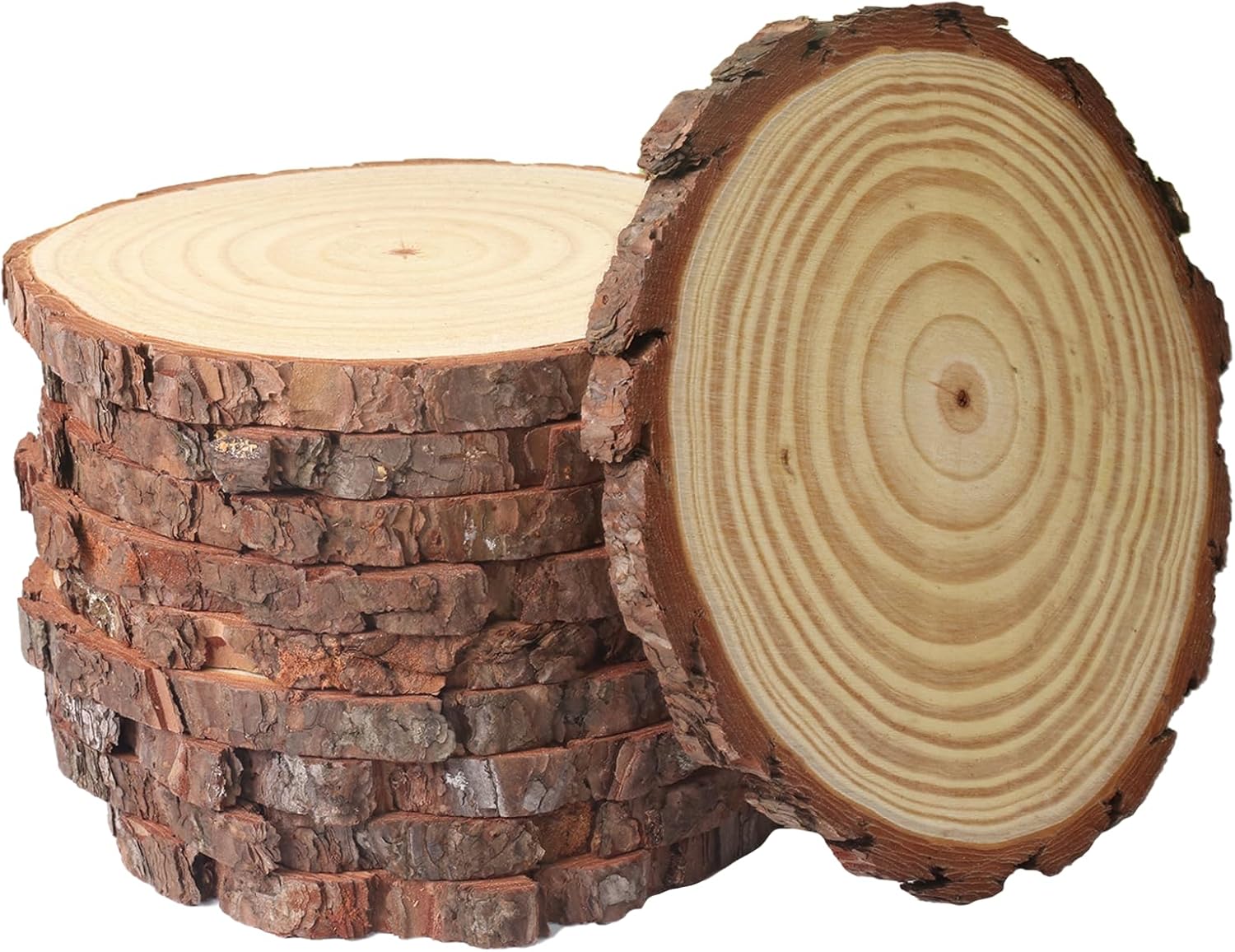 10 Pcs 7-9 Inch Unfinished Wood Slices for Centerpieces,Natural Wood Rounds for Crafts Rustic Wedding and Table Decorations,Wooden Discs with Tree Bark,Ideal for Crafts,Painting,and Holiday Decor
