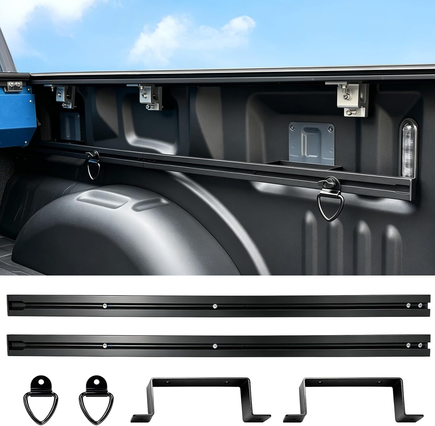 Just-V L Track Rail for Ford for F150 2015-2026, for Raptor 2015-2026, Truck Bed Rail Side Tie Down System for F150 Accessories, Aluminum Alloy Cargo Bed Rail Cleat Track Black