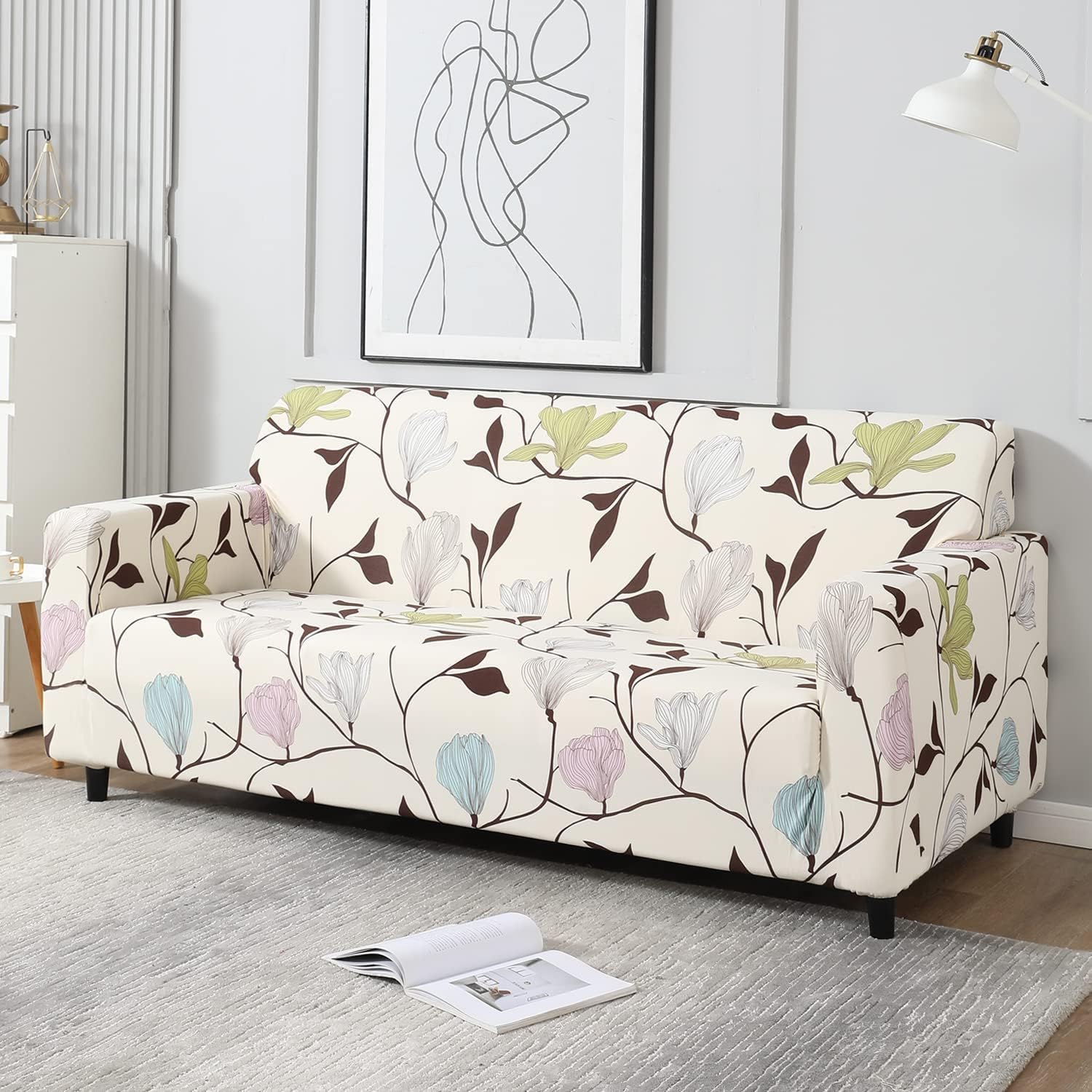 CLiDE Elastic Stretchable Sofa Cover 3 Seater Non-Slip Sticky Elastic Stretchable Sofa Set Slipcover Protector for (Triple Seater) (Cream)-image-49