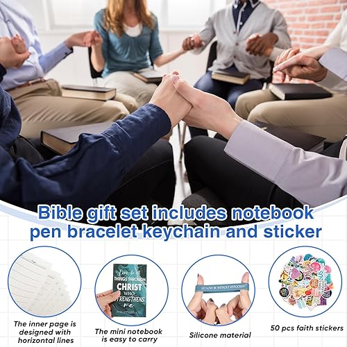 Vista 11 de Yeaqee El juego de 146 regalos cristianos a granel incluye 24 versículos de la Biblia, 24 cuadernos de la Biblia, 24 pulseras con citas