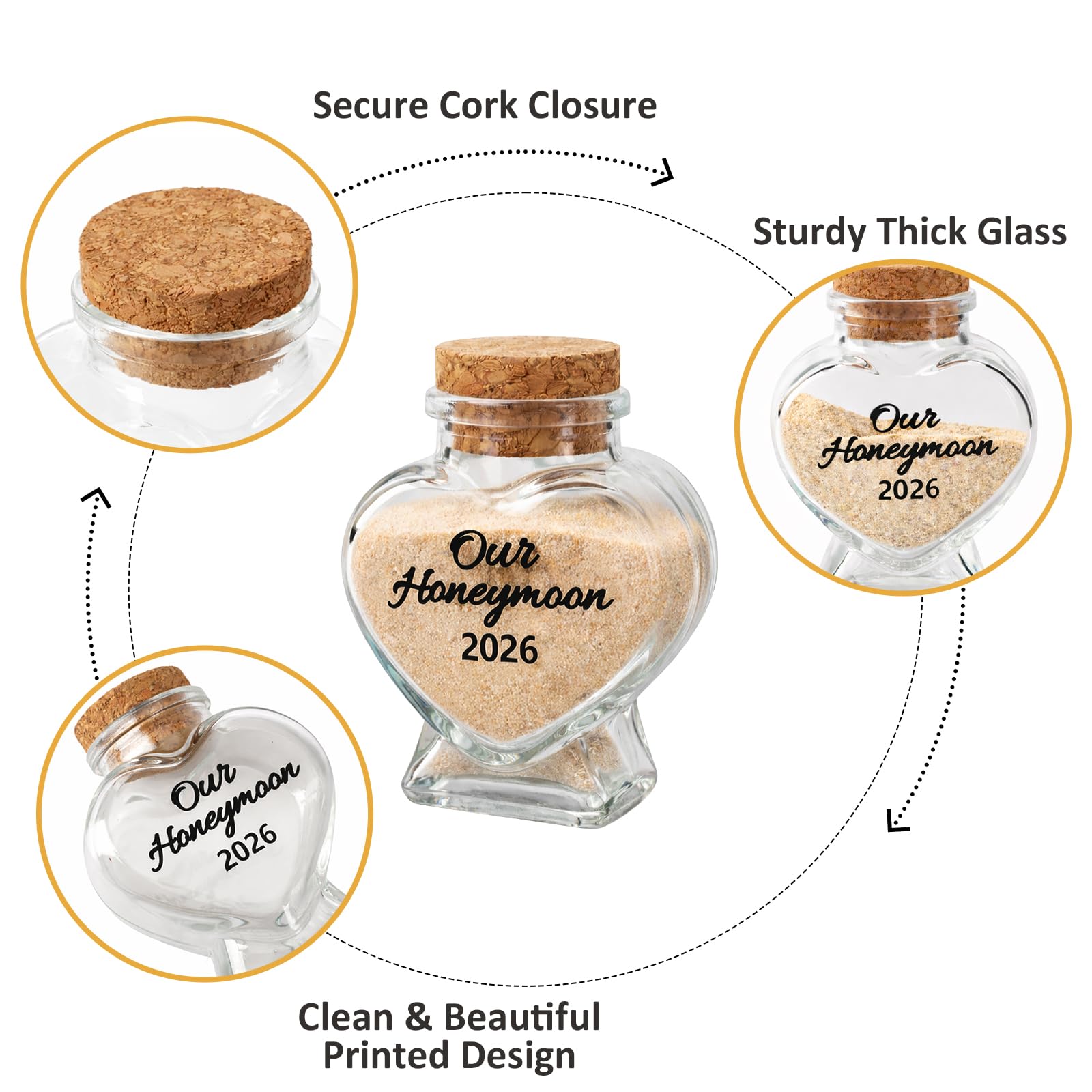 Honeymoon Sand Keepsake Jar 2026 - Heart-Shaped Glass Memory Jar with Exquisite Packaging - Wedding Gift for Newlyweds - Bridal Shower & Engagement
